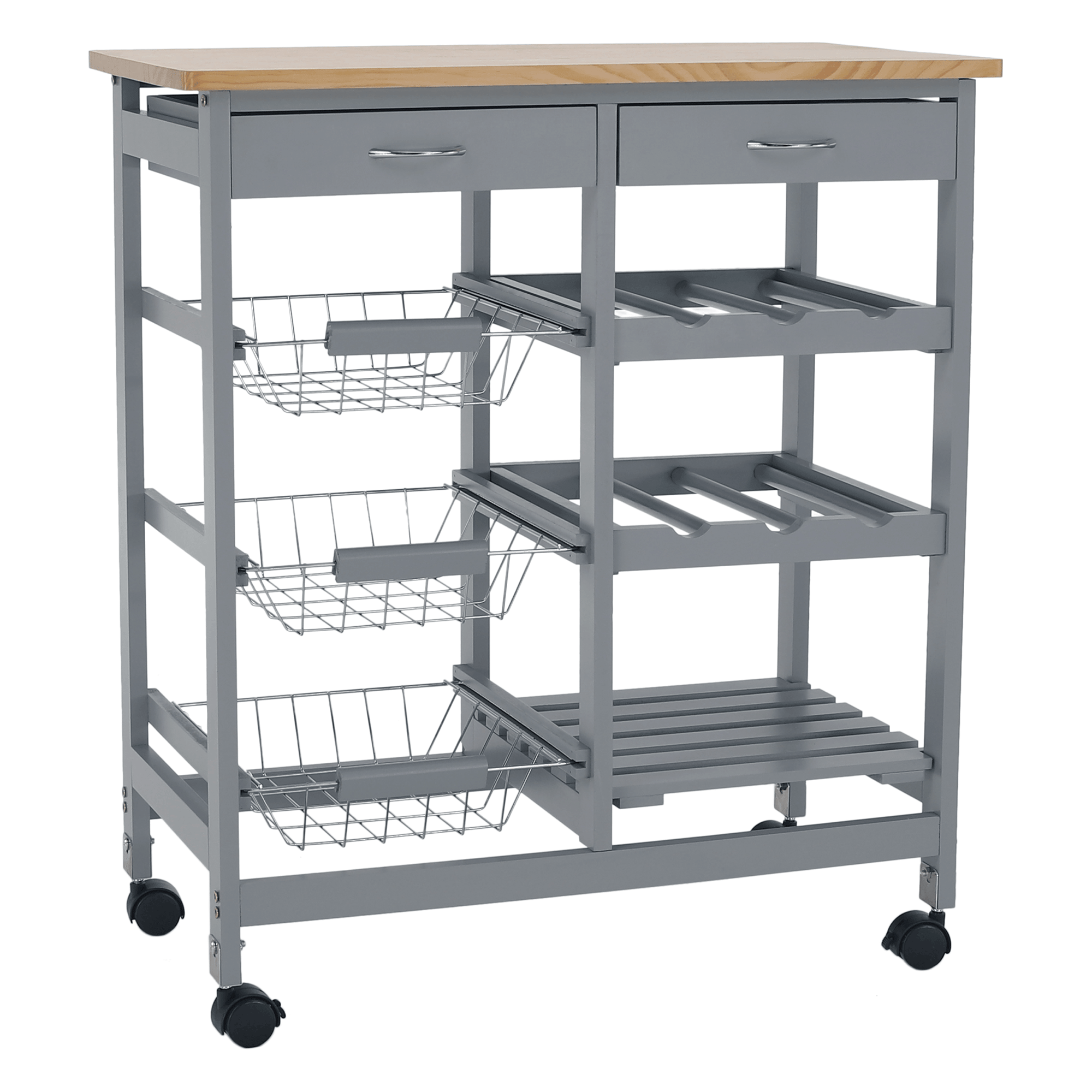 Carucior servire BARABE, gri/stejar, 67x37x76 cm