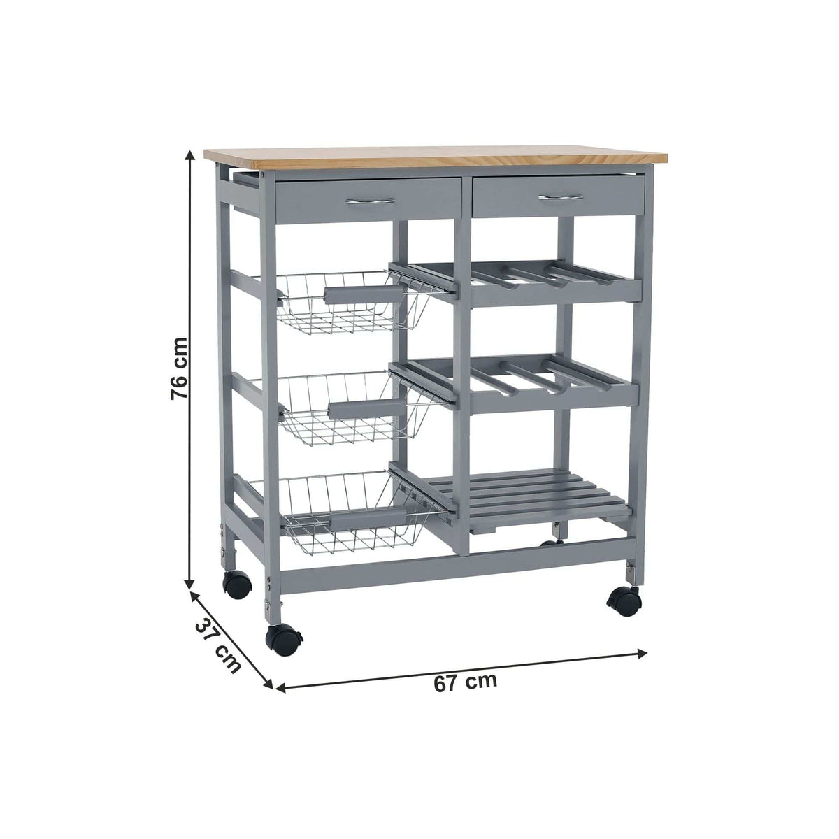 Carucior servire BARABE, gri/stejar, 67x37x76 cm