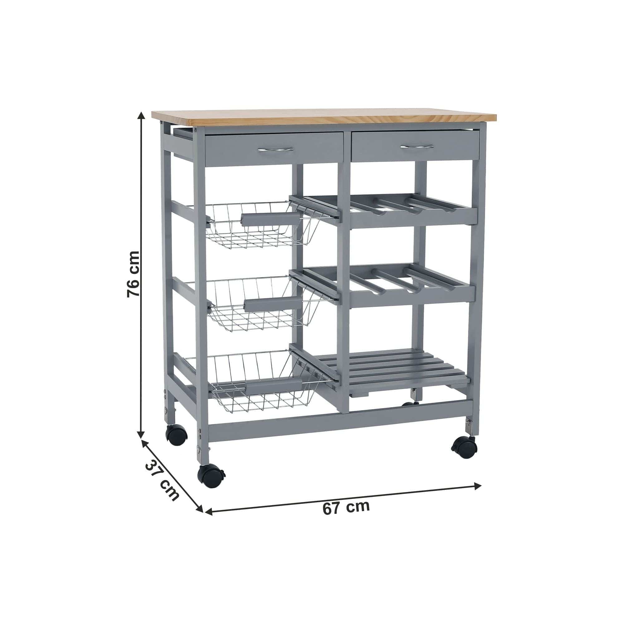 Carucior servire BARABE, gri/stejar, 67x37x76 cm