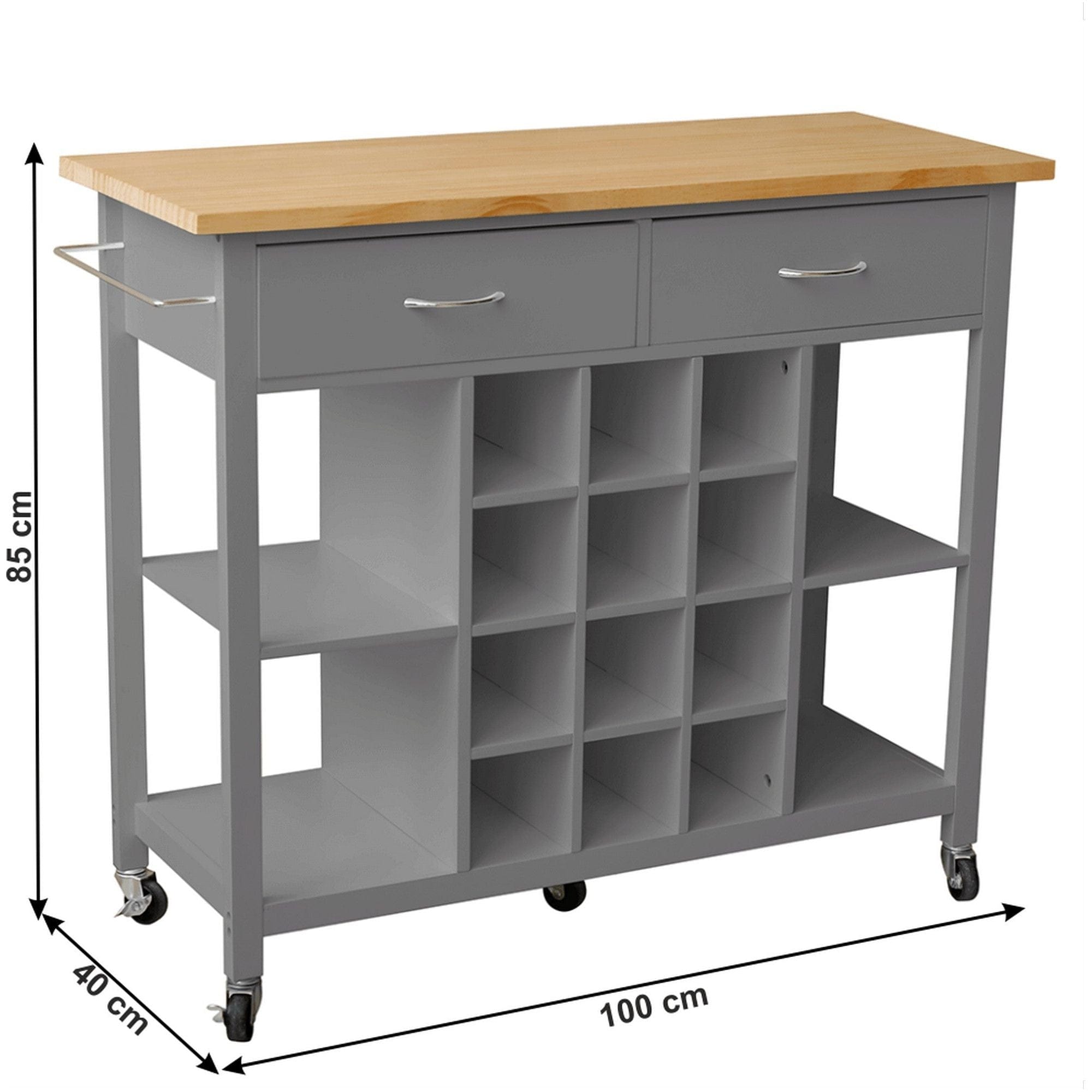 Carucior servire DILIA, gri inchis/stejar, 100x40x85 cm