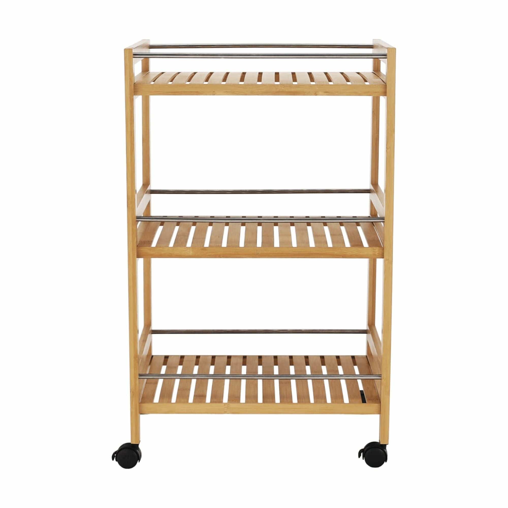 Carucior servire NASHY, stejar/negru, lemn de bambus/otel, 47x38x76 cm