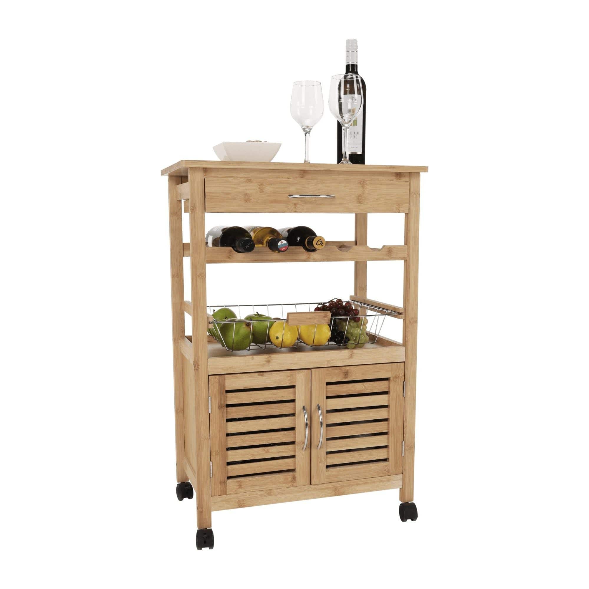 Carucior servire NAVID, stejar, bambus, 56x36x85 cm