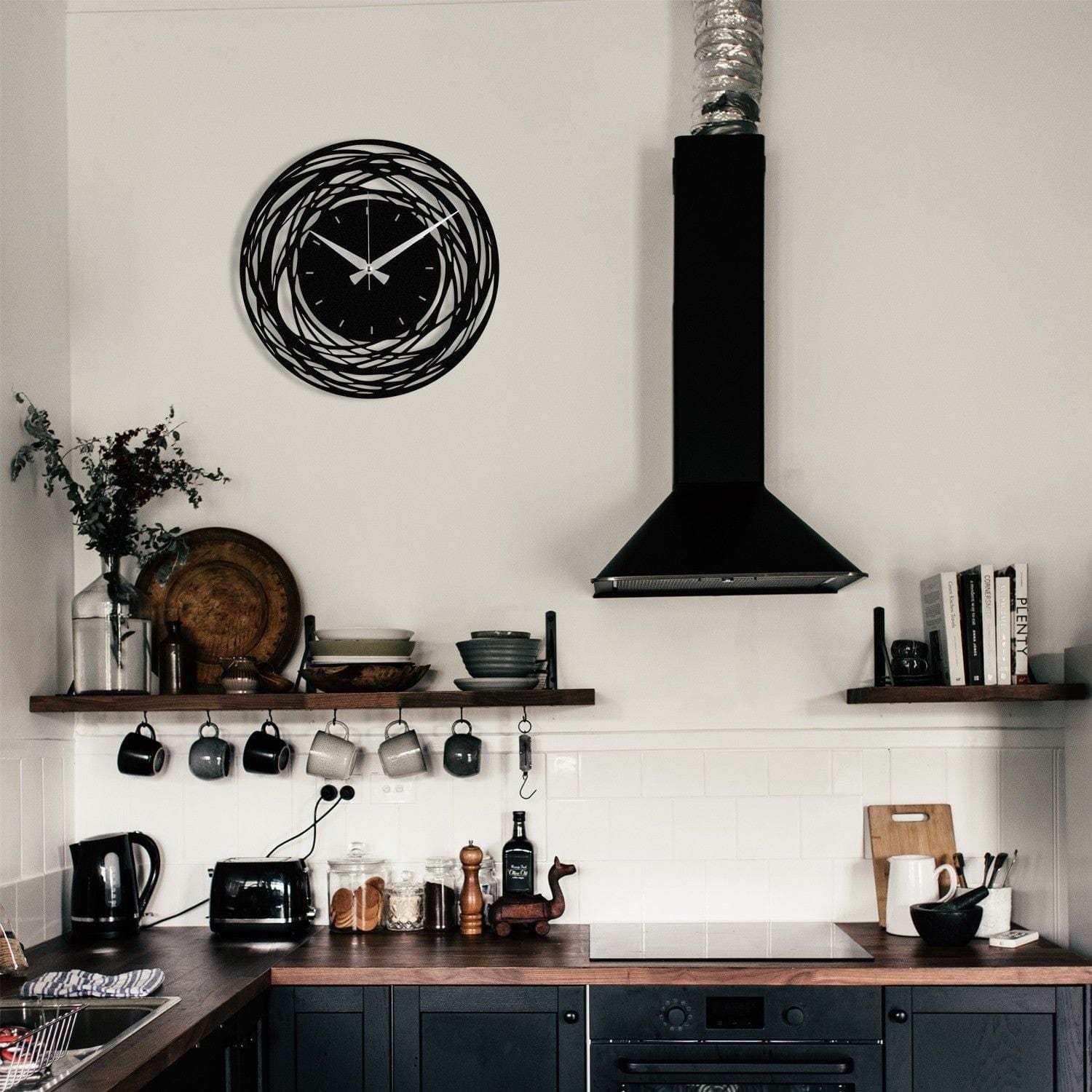 Ceas de perete Enzoclock S022, metal, negru, 48 x 48 cm