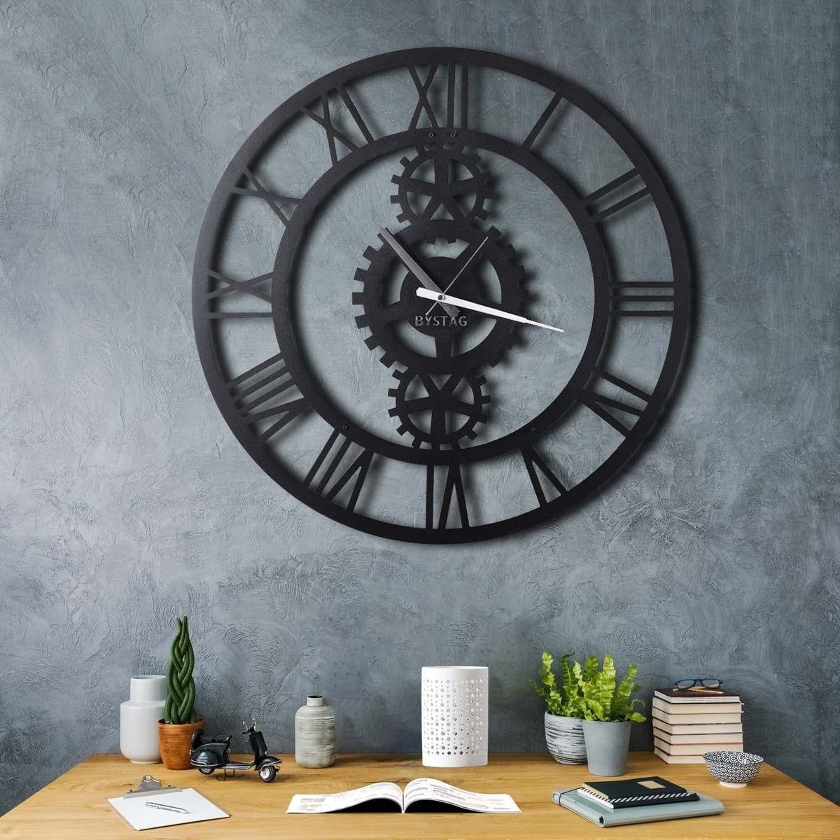 Ceas de perete Gear XL, negru, metal, 70x70 cm