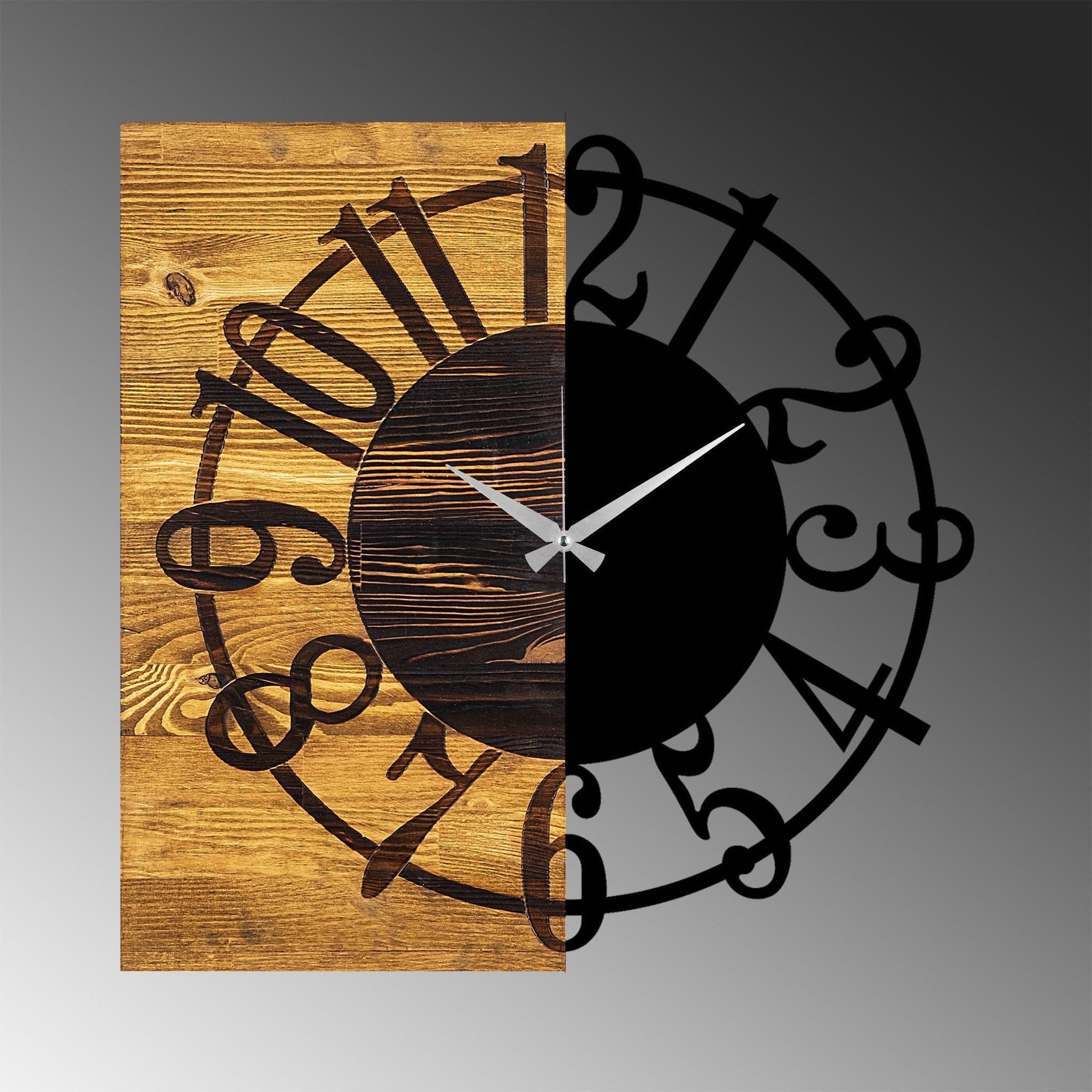 Ceas de perete Wooden Clock 1, nuc/negru, lemn/metal, 58x58x3 cm