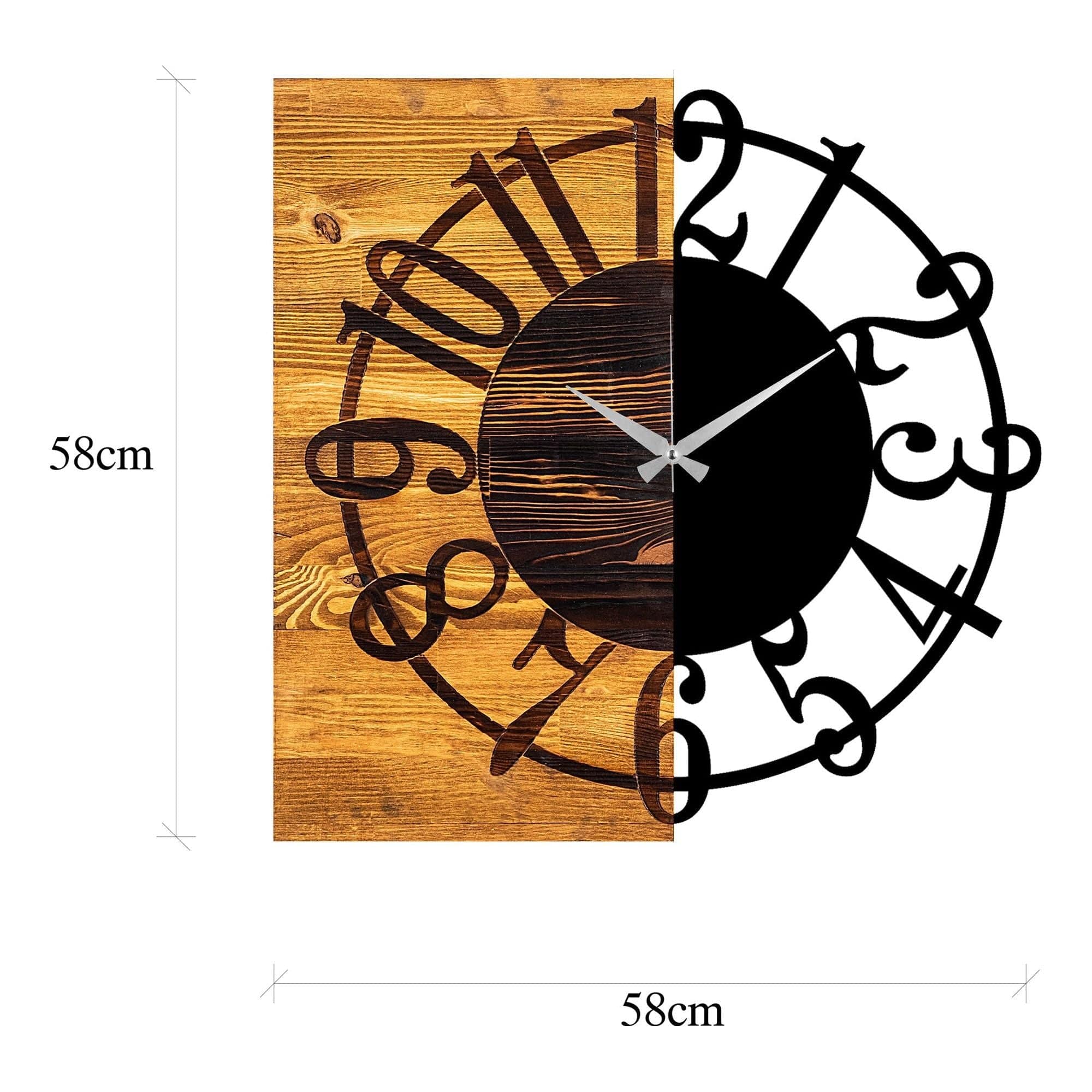 Ceas de perete Wooden Clock 1, nuc/negru, lemn/metal, 58x58x3 cm