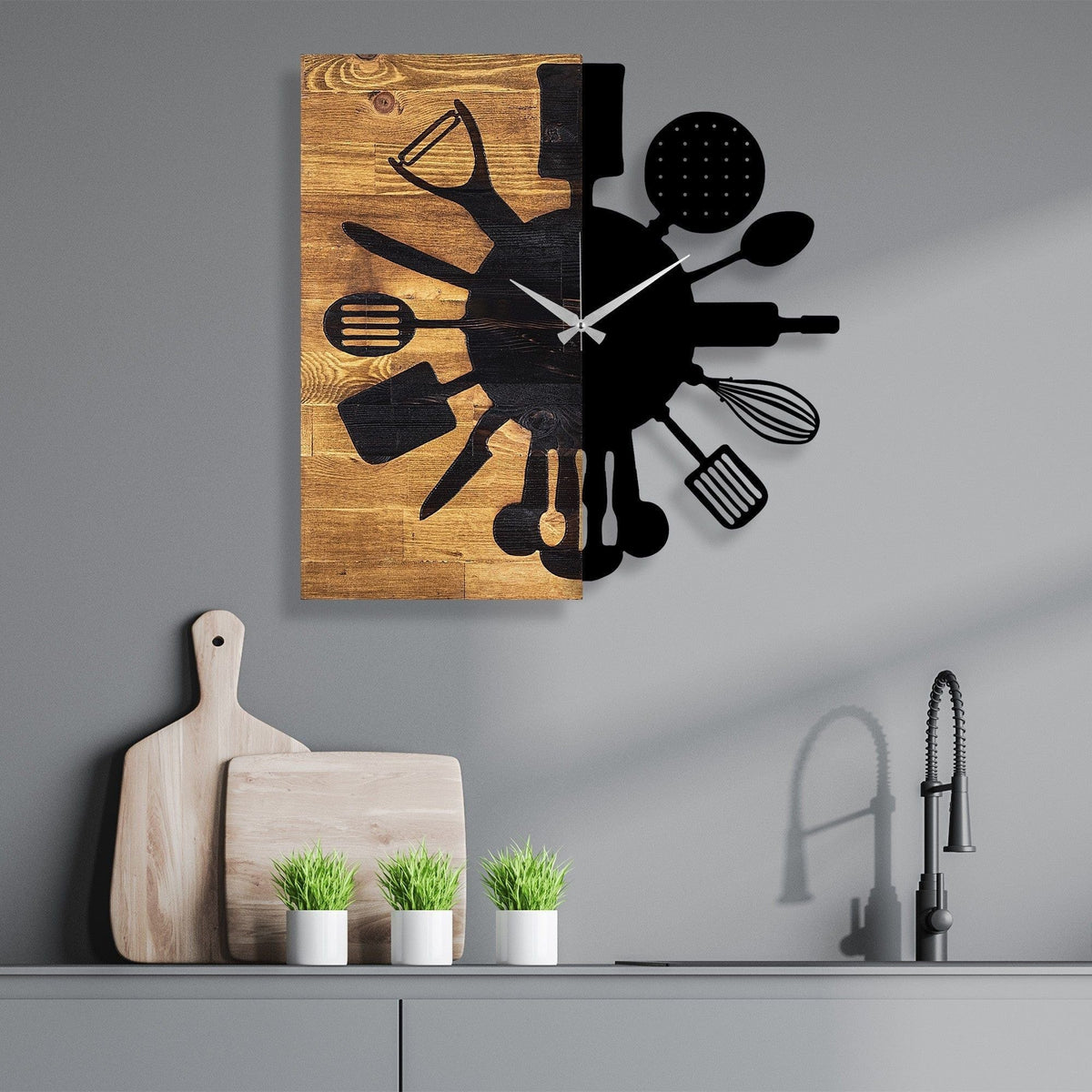 Ceas decorativ Clock 32, negru/stejar, lemn/metal, 60x58 cm