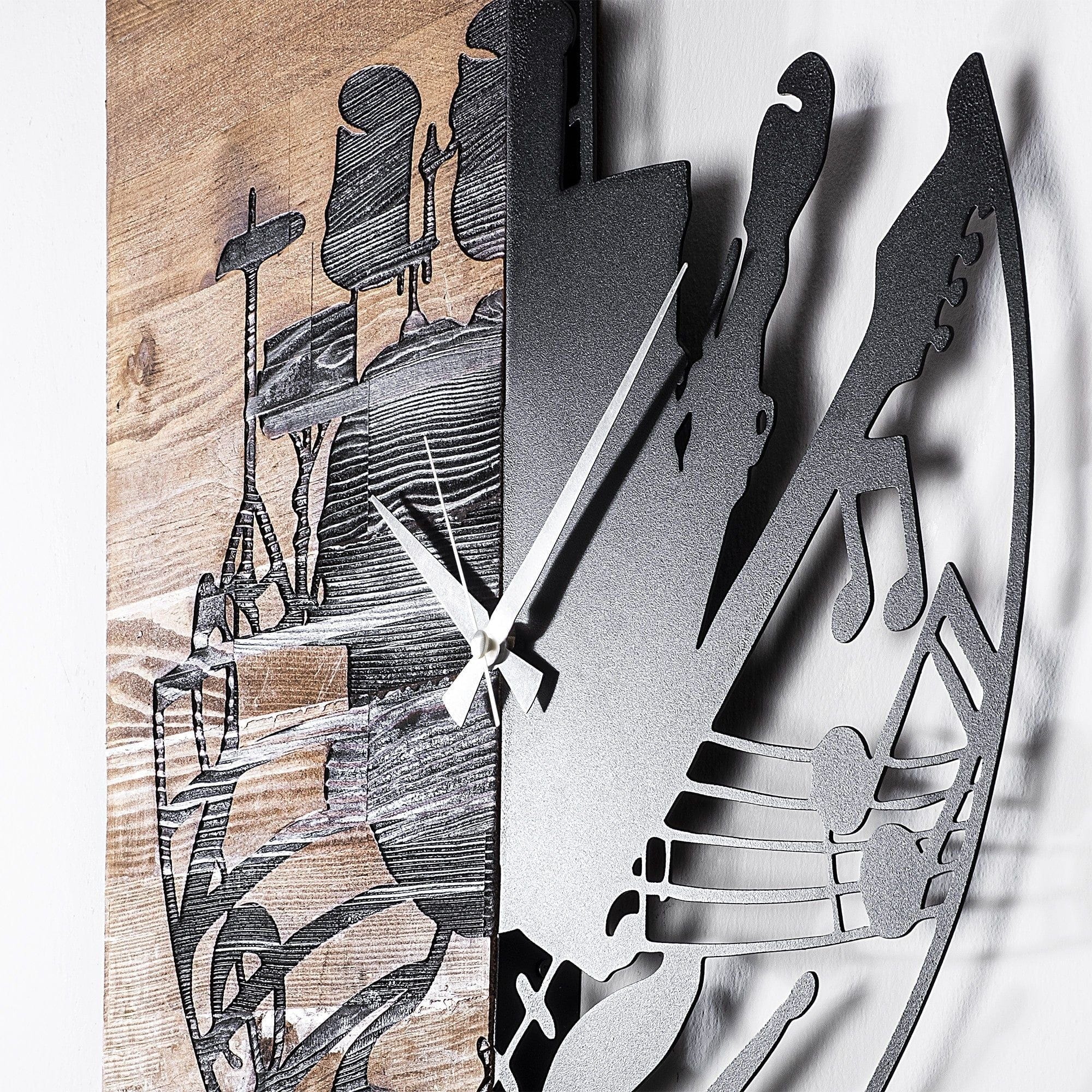 Ceas decorativ Clock 33, negru/nuc, lemn/metal, 60x58 cm