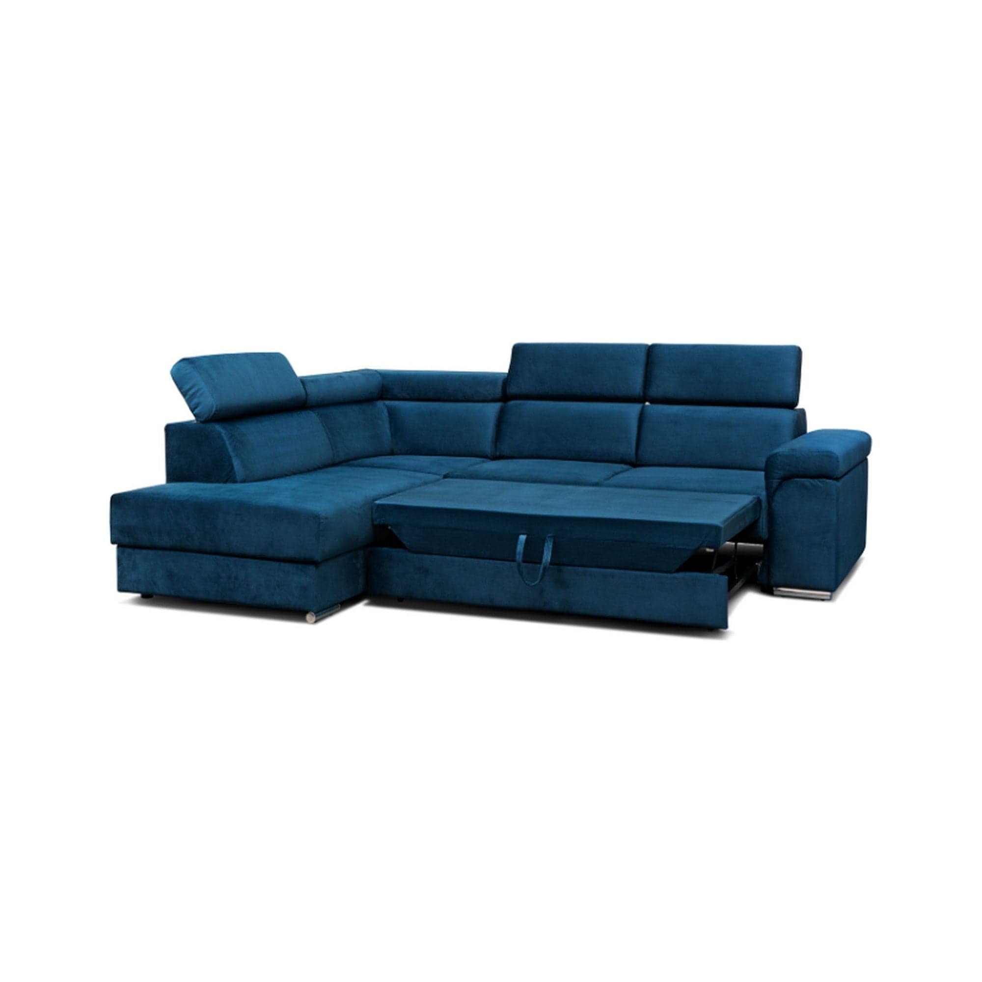 Coltar extensibil CARLO L, personalizabil materiale gama Platinium, cu lada depozitare si tetiere reglabile, 268x206x82 cm