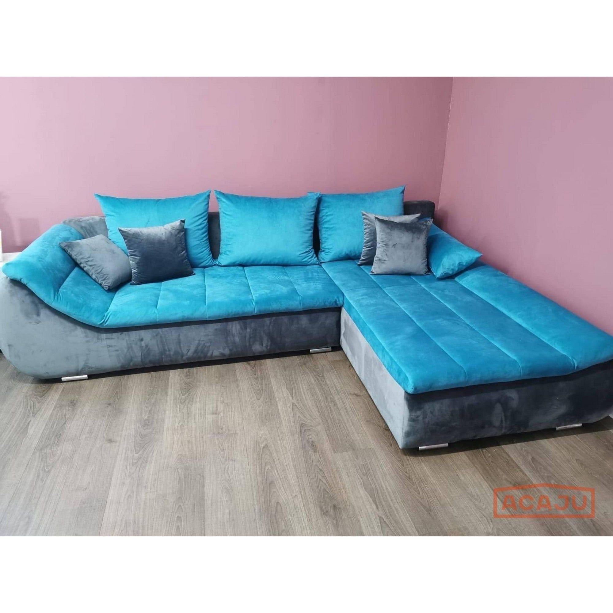 Coltar extensibil ROSARIO - OANA, stofa catifelata turcoaz/gri, 300x200x76 cm