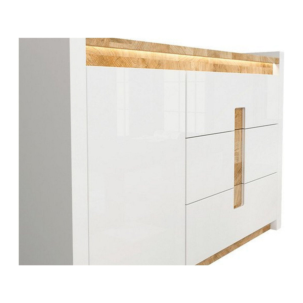 Comoda ALAMEDA, alb lucios/stejar, PAL, 147x41x97 cm