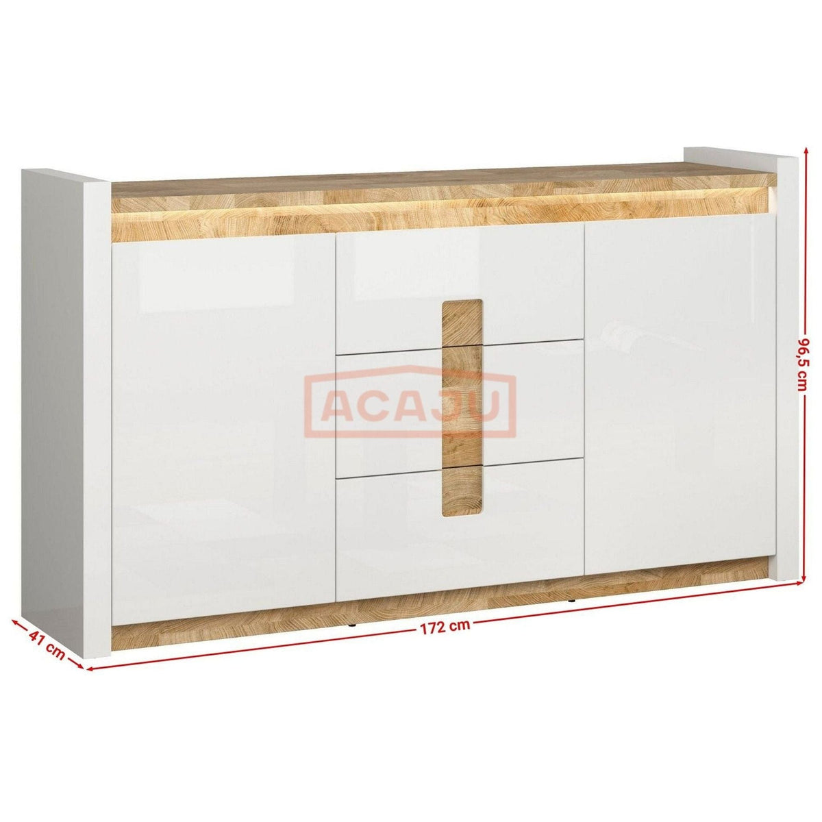 Comoda ALAMEDA, alb/stejar, PAL, 172x41x97 cm