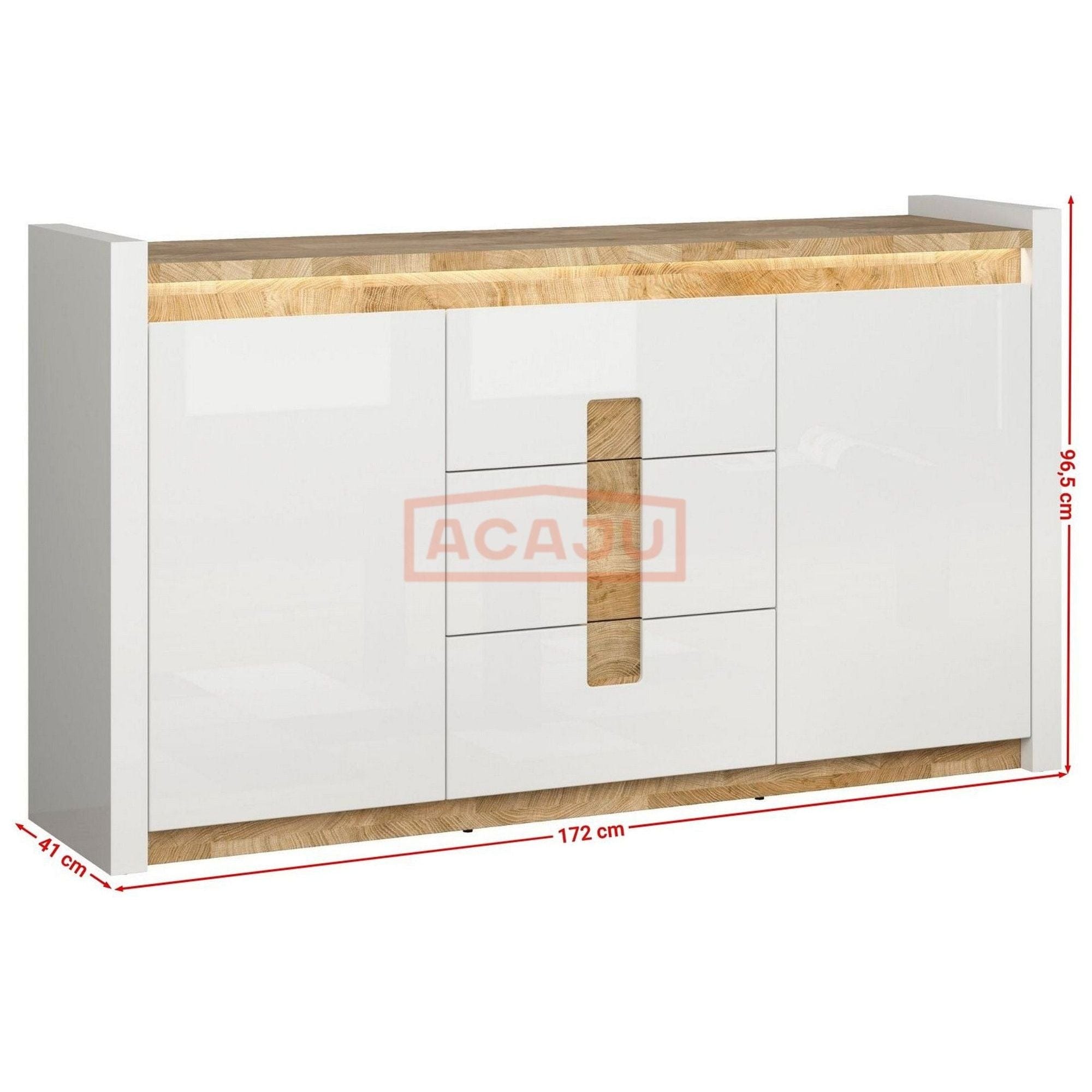 Comoda ALAMEDA, alb/stejar, PAL, 172x41x97 cm