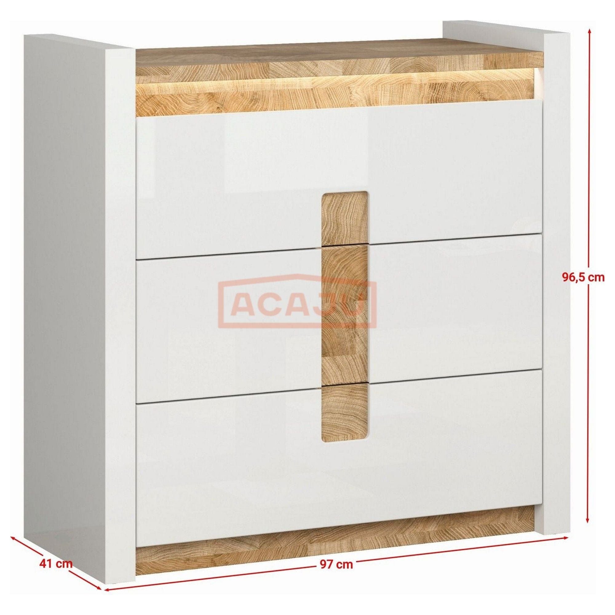 Comoda ALAMEDA, alb/stejar, PAL, 97x41x97 cm