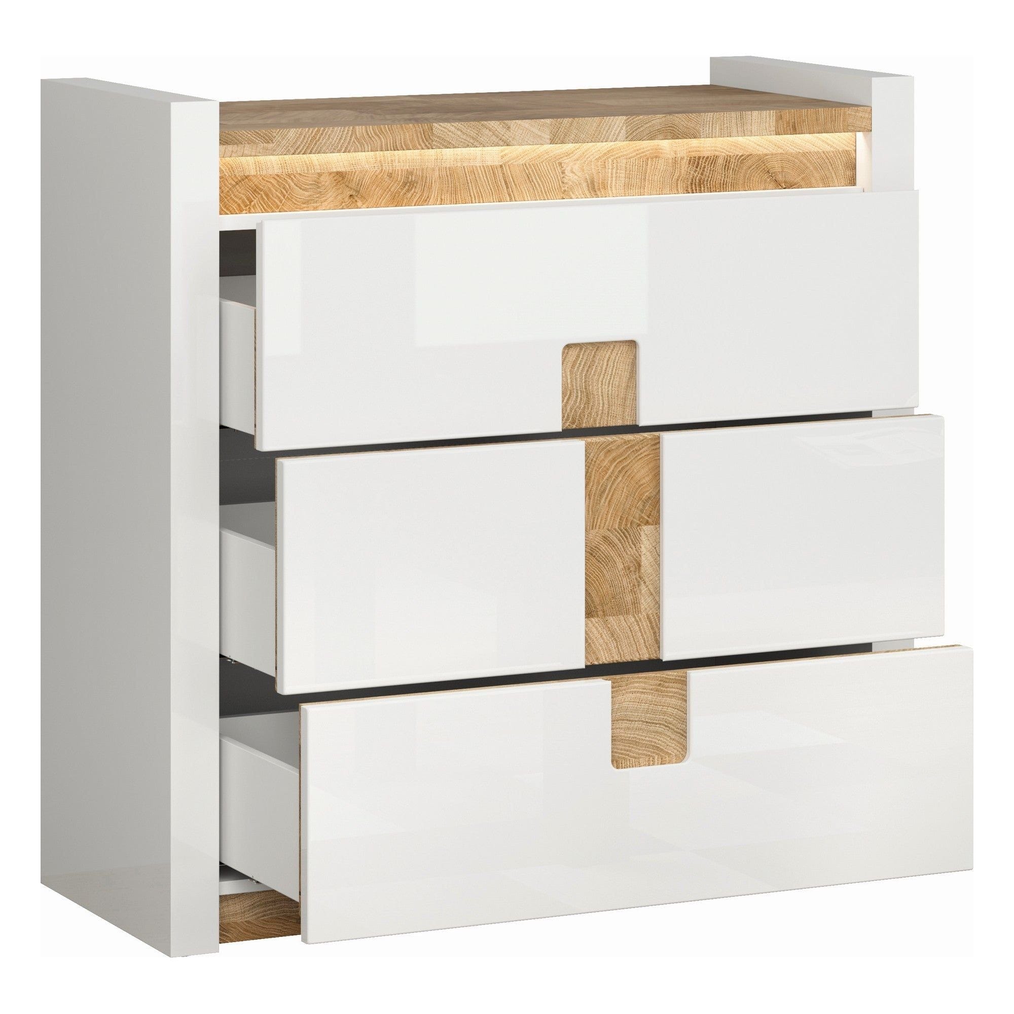 Comoda ALAMEDA, alb/stejar, PAL, 97x41x97 cm