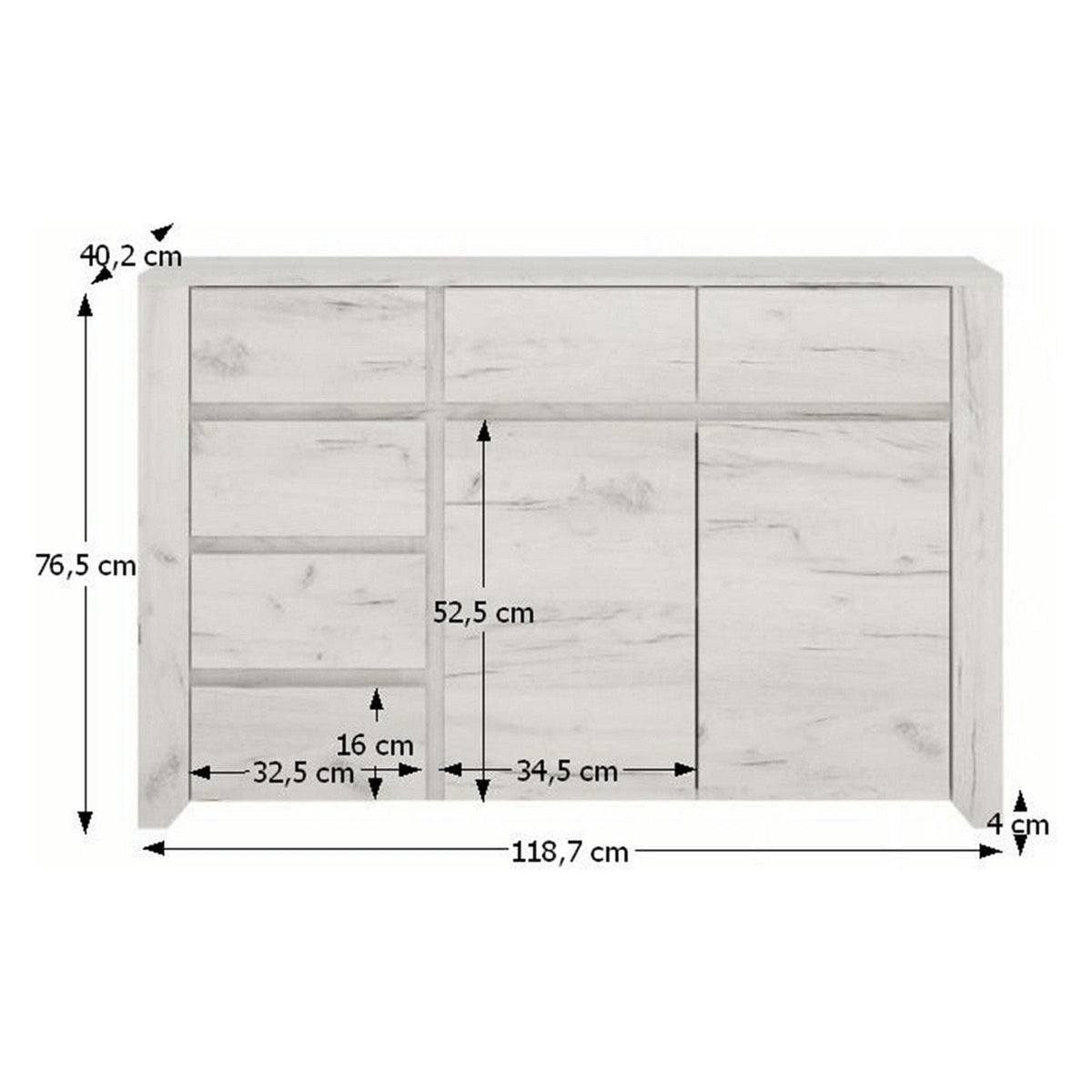 Comoda ANGEL TIP 42, alb, PAL melaminat, 119x40x77 cm