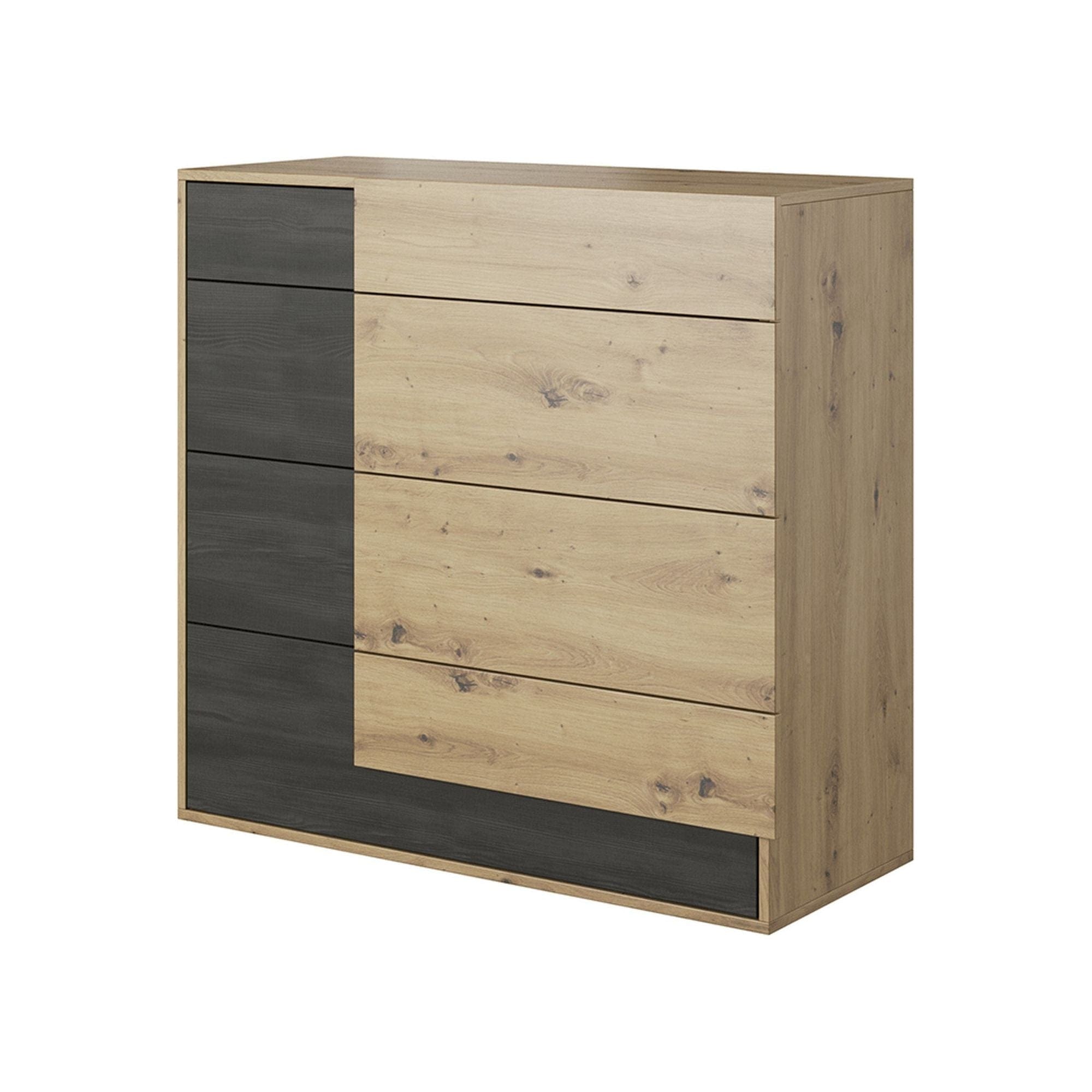 Comoda BAFRA, stejar artisan/pin negru, PAL laminat, 100x40x90 cm