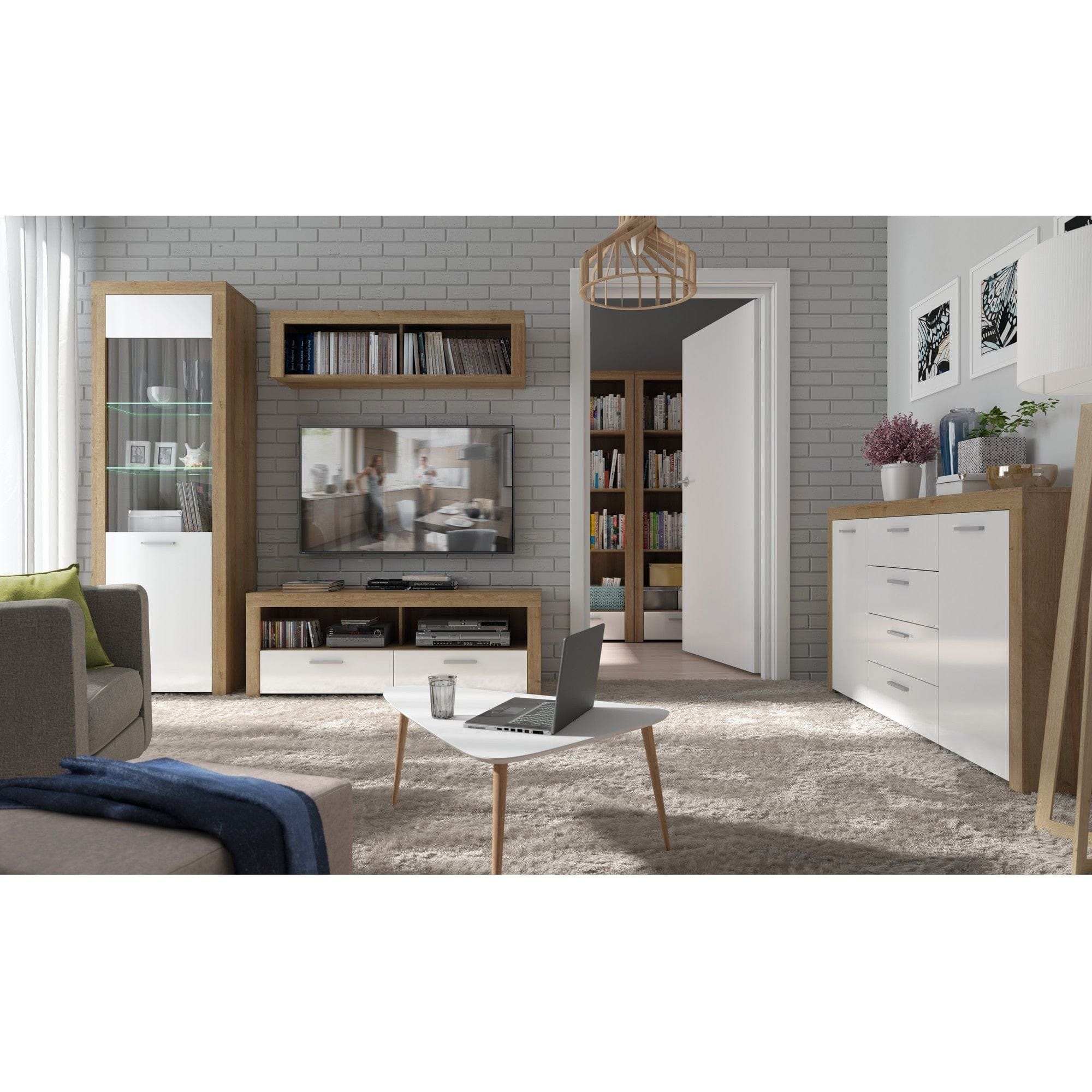 Comoda BALDER KOM2D4S, alb/stejar, PAL, 155x39x88 cm