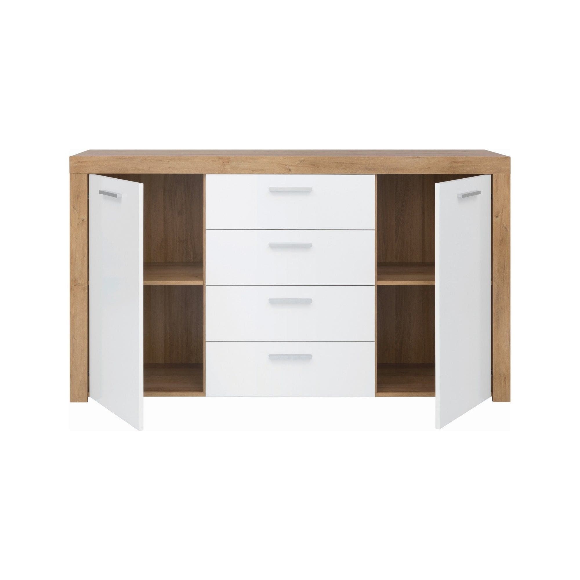 Comoda BALDER KOM2D4S, alb/stejar, PAL, 155x39x88 cm