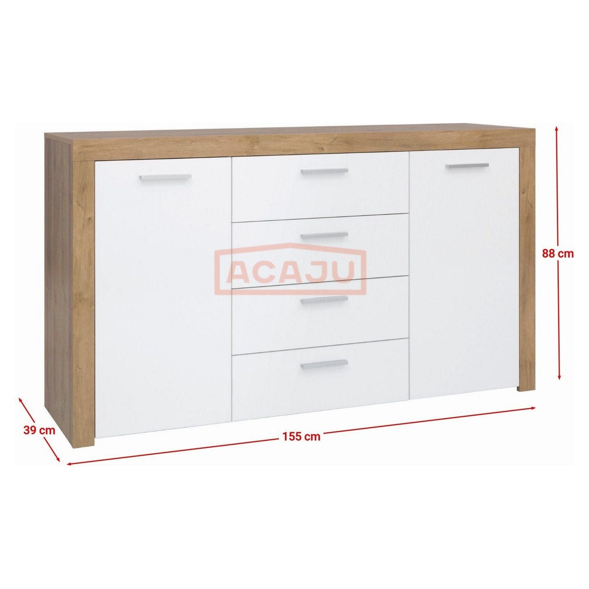 Comoda BALDER KOM2D4S, alb/stejar, PAL, 155x39x88 cm