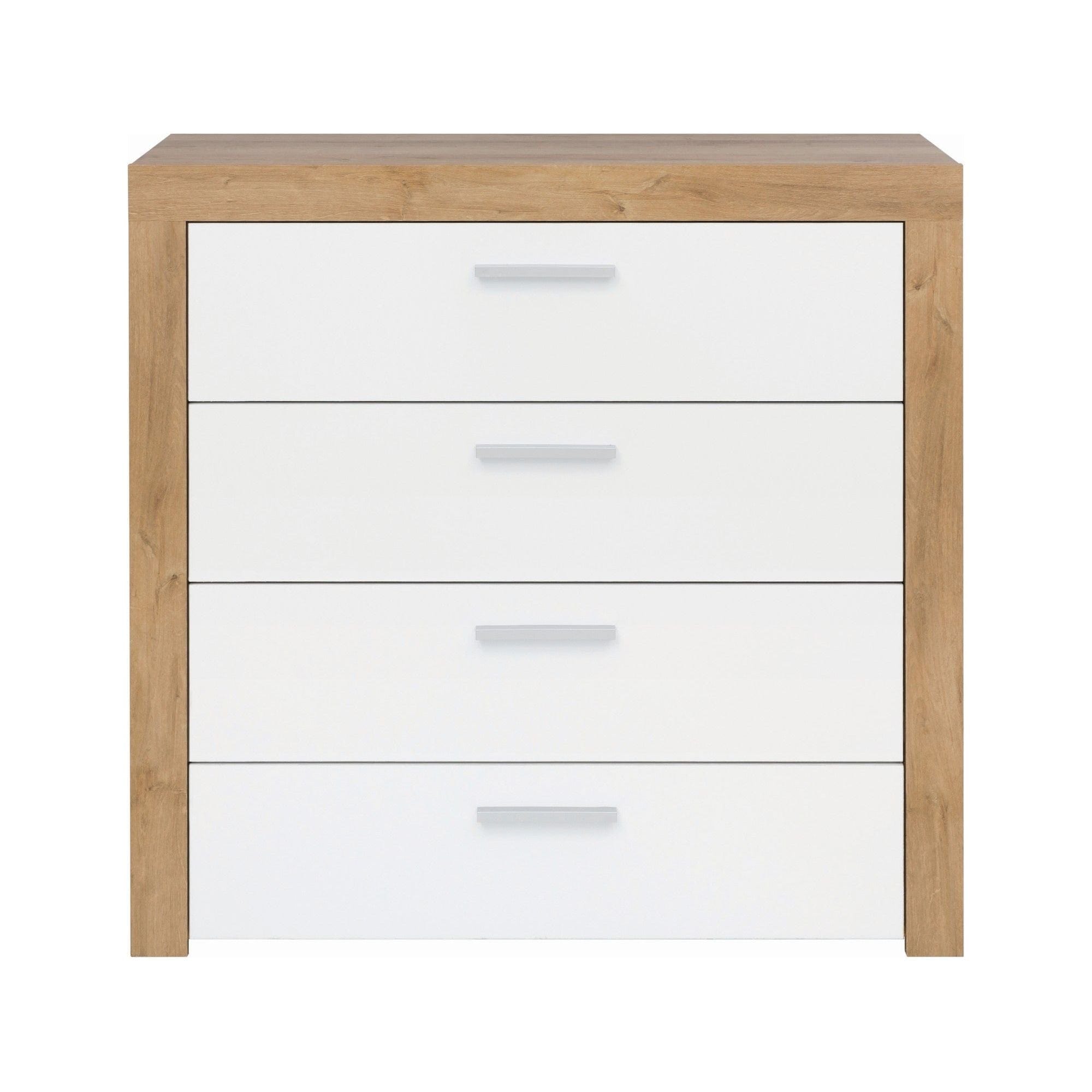 Comoda BALDER KOM4S, alb/stejar, PAL, 90x39x88 cm