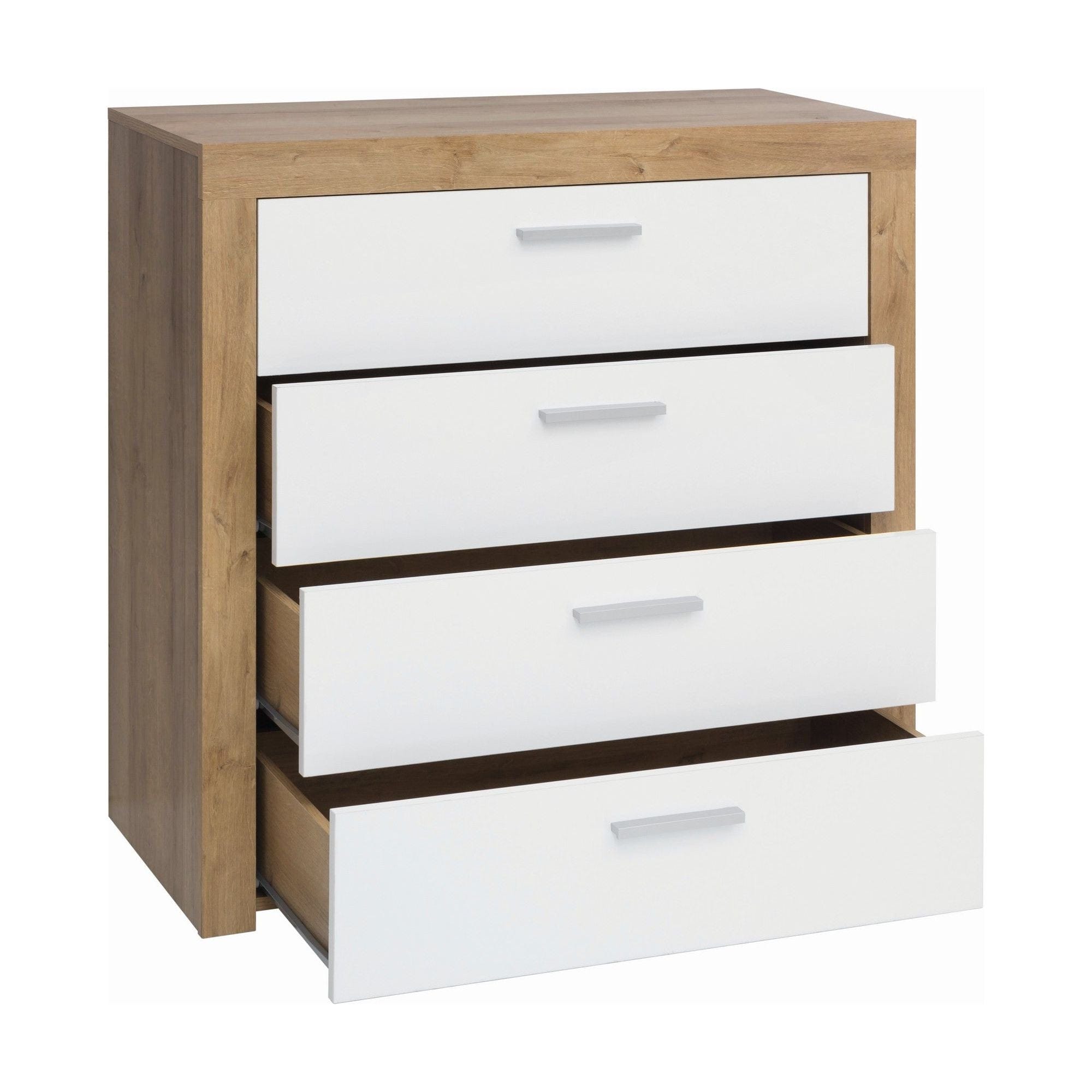 Comoda BALDER KOM4S, alb/stejar, PAL, 90x39x88 cm