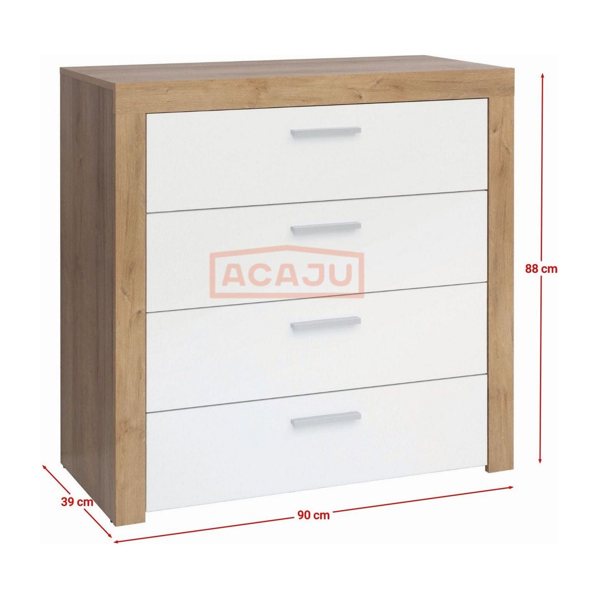 Comoda BALDER KOM4S, alb/stejar, PAL, 90x39x88 cm