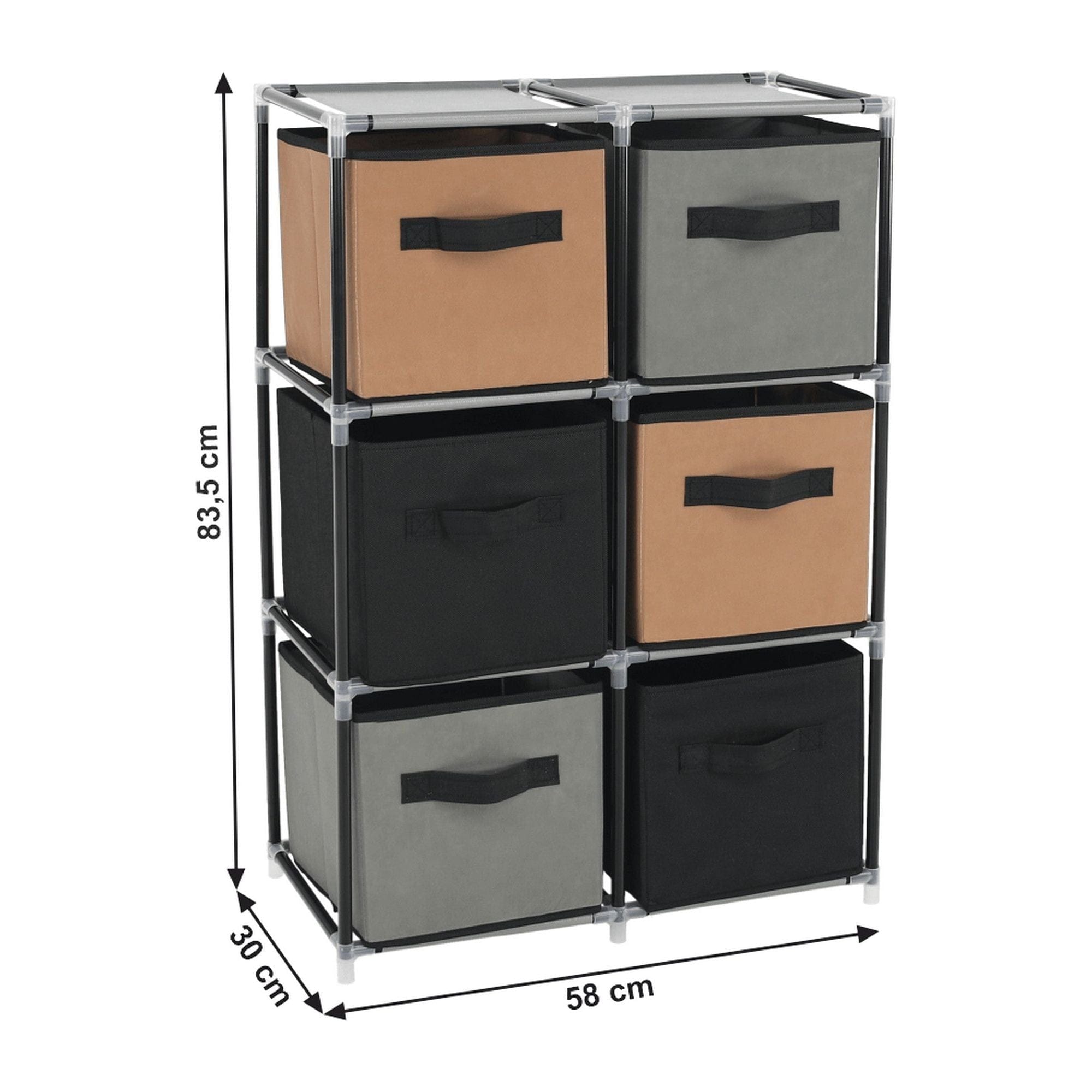 Comoda CAMILO TYP 2, negru/gri/maro, metal/material textil/plastic, 58x30x84 cm