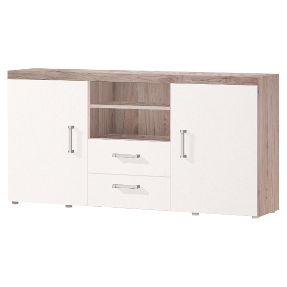 Comoda CHERIS 5, stejar deschis/crem, DTD laminat, 165x45x80 cm