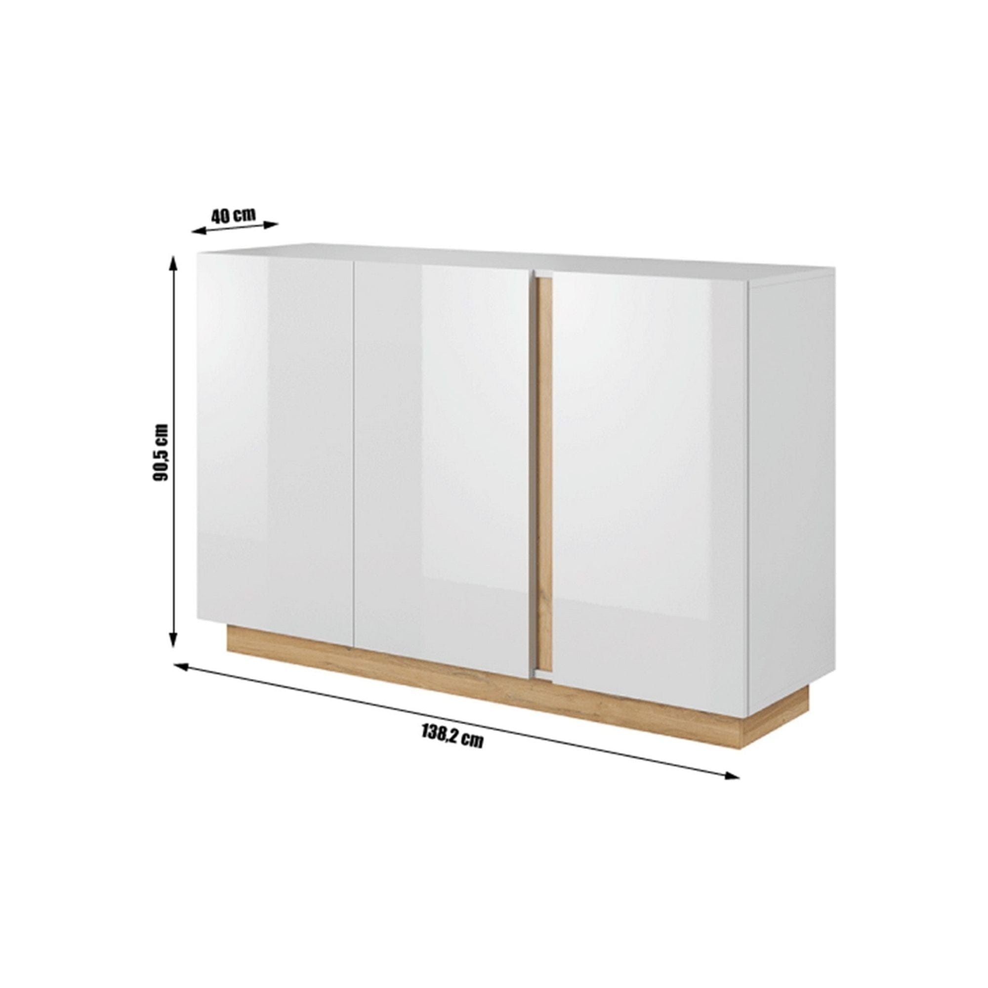 Comoda CITY, alb/stejar grandson/alb lucios, PAL melaminat, 138x40x91 cm