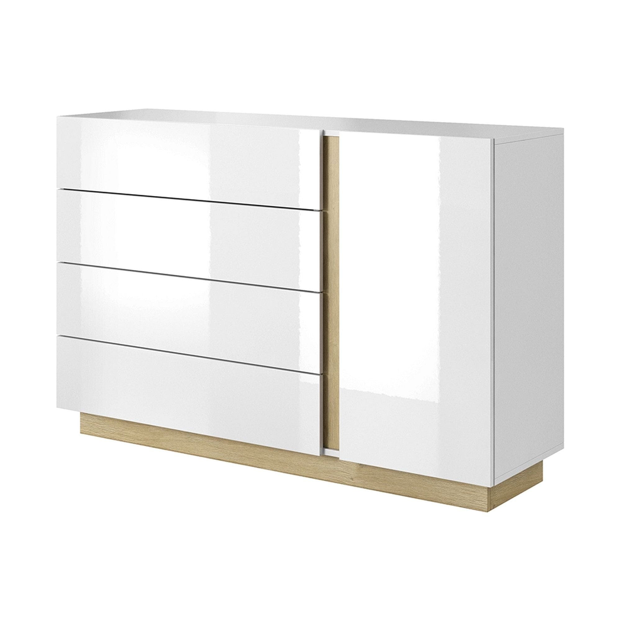 Comoda CITY, stejar grandson/alb lucios, PAL laminat, 138x40x91 cm