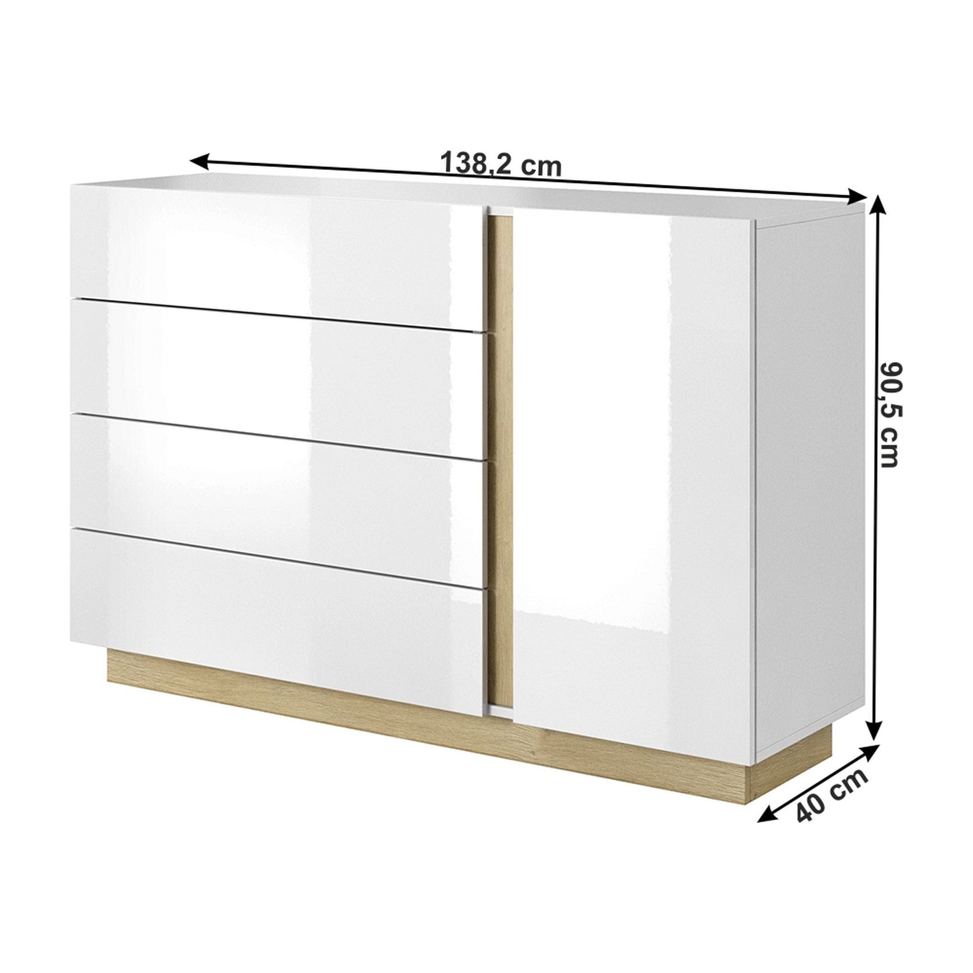 Comoda CITY, stejar grandson/alb lucios, PAL laminat, 138x40x91 cm