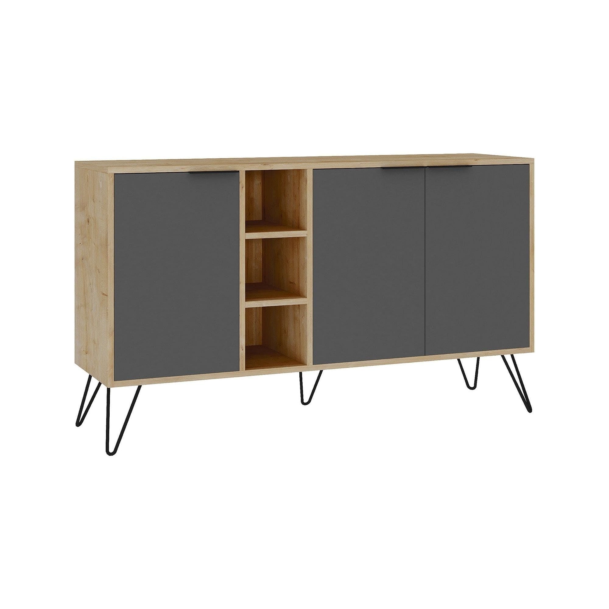 Comoda CLARA, stejar/gri antracit, PAL melaminat/metal, 142x36x83 cm
