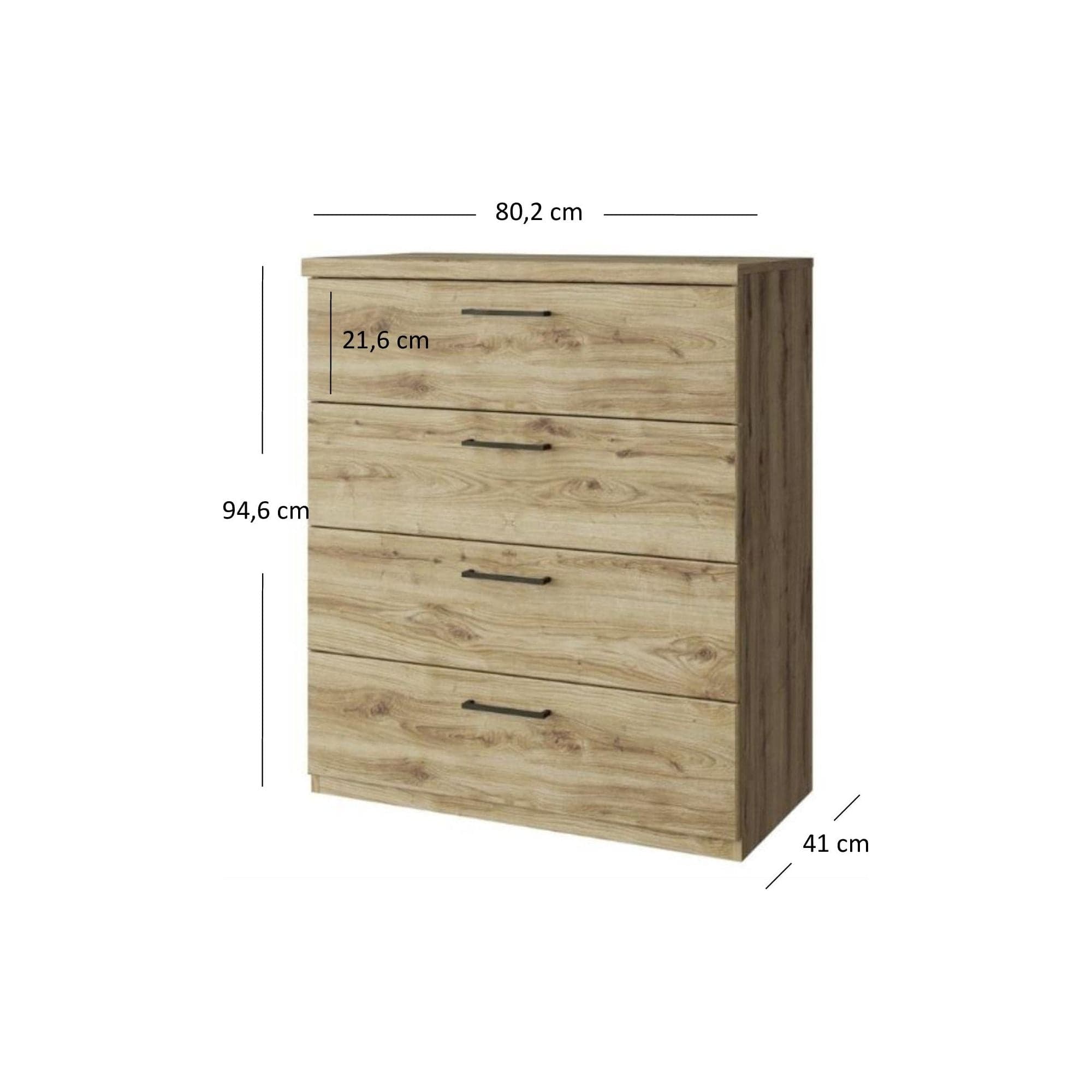 Comoda DOORSET, stejar navarra/negru, PAL laminat/plastic, 80x41x95 cm