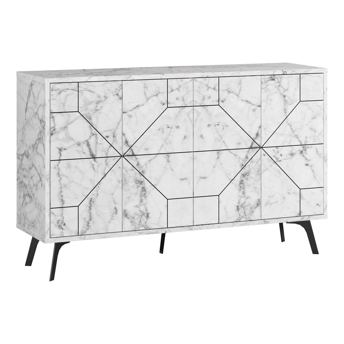 Comoda DUNE, alb cu efect de marmura, PAL melaminat, 123x35x77 cm