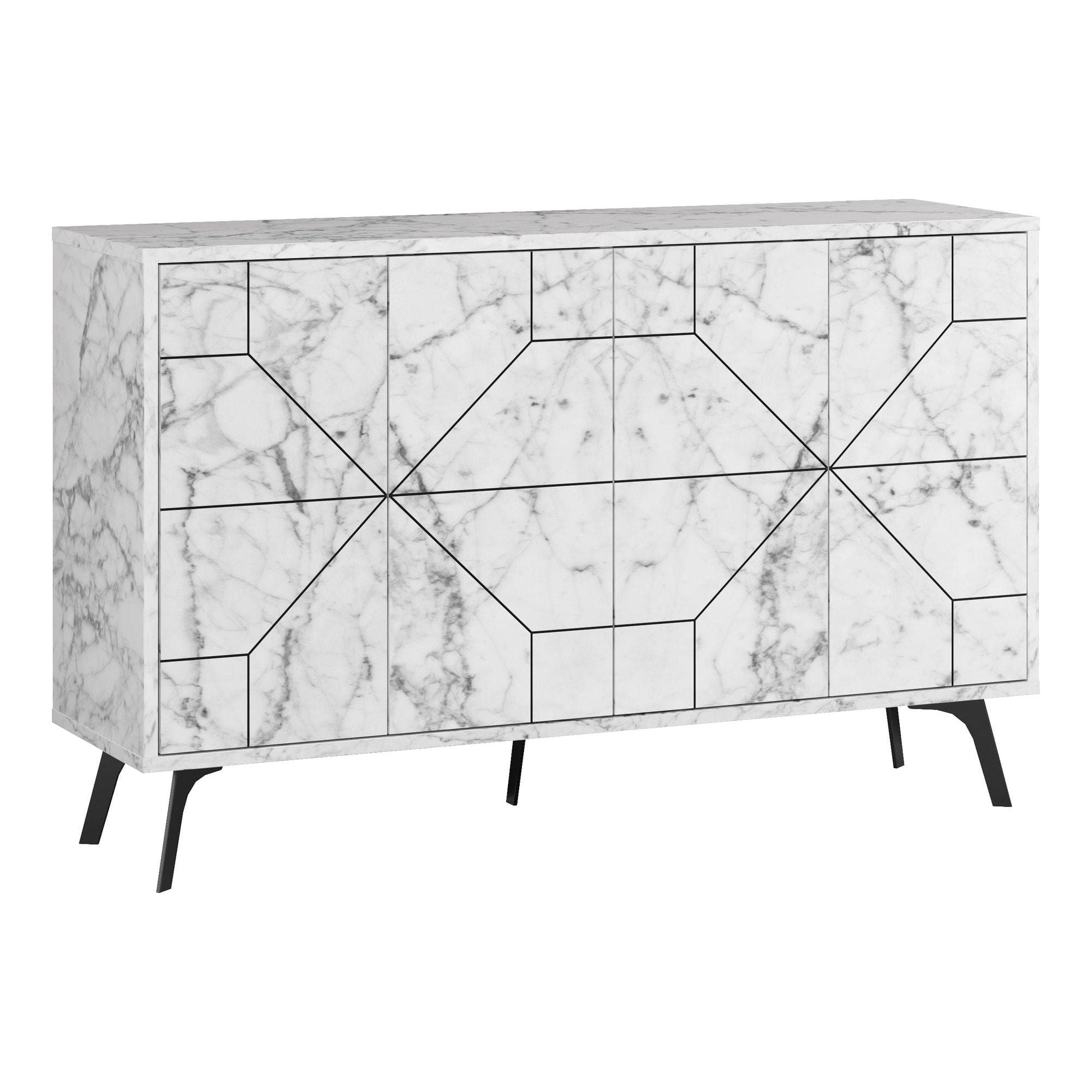 Comoda DUNE, alb cu efect de marmura, PAL melaminat, 123x35x77 cm