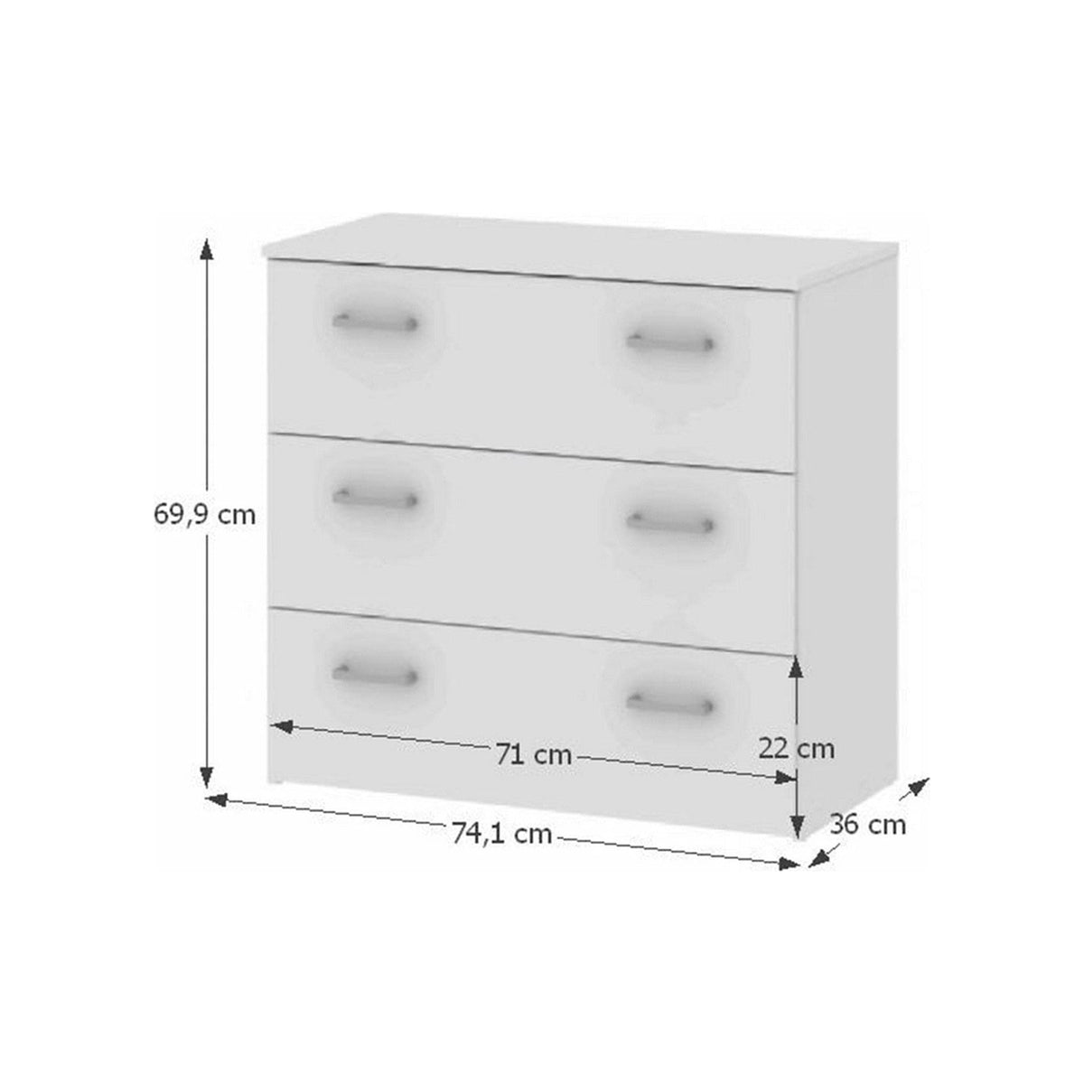 Comoda GARBO 3, alb, PAL melaminat, 74x36x70 cm