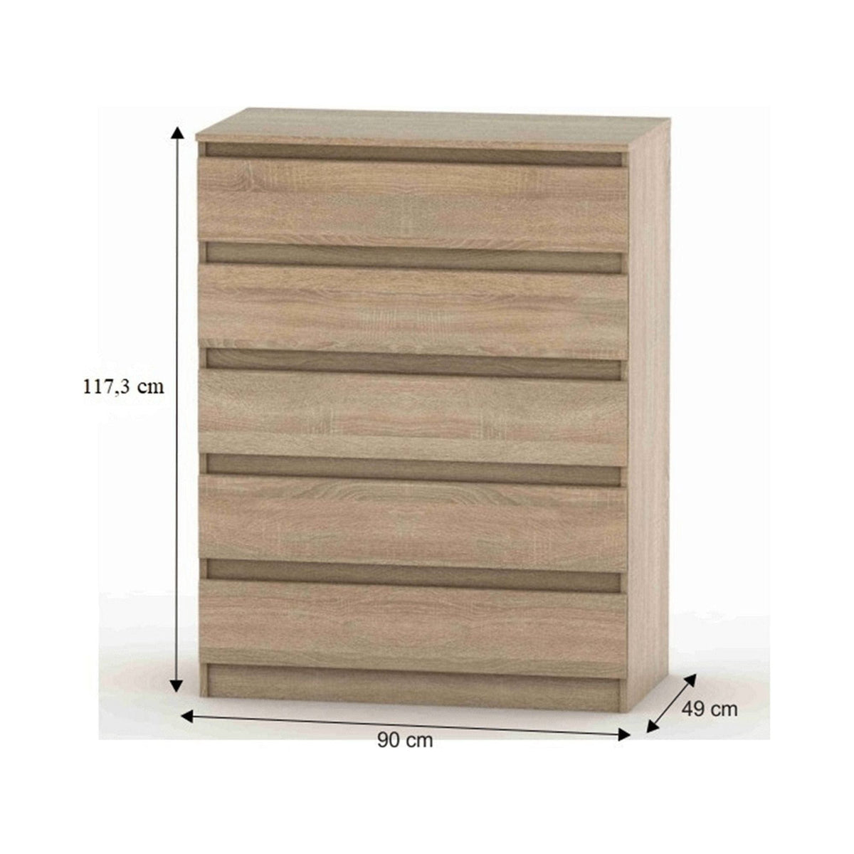 Comoda HANY NEW 005, stejar sonoma, PAL laminat, 90x49x117 cm