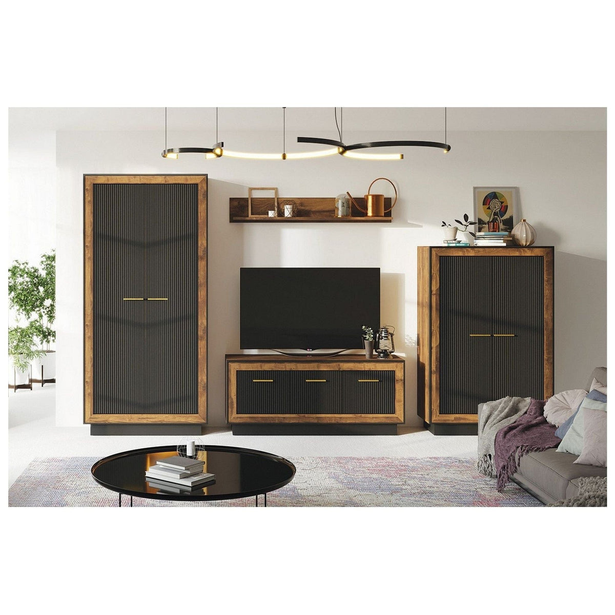 Comoda inalta FOX8, stejar eger/negru, PAL, 95x39x146 cm