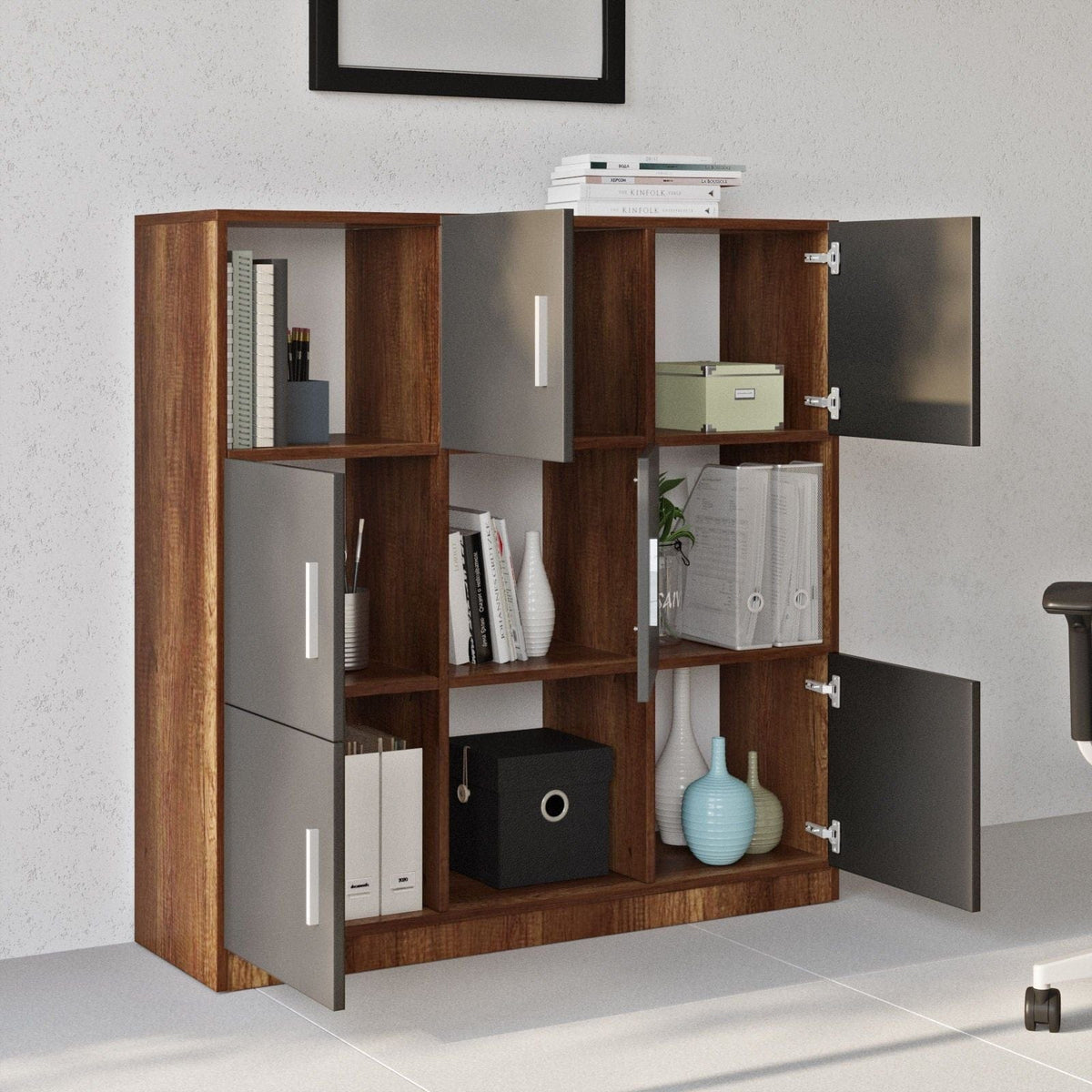 Comoda inalta VO7 - BA, gri/nuc, PAL melaminat, 120x38x122 cm