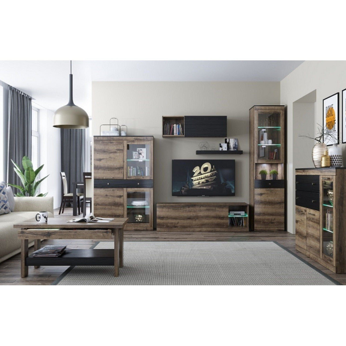 Comoda Jagger, stejar inchis/negru, PAL laminat, 110x34x36 cm