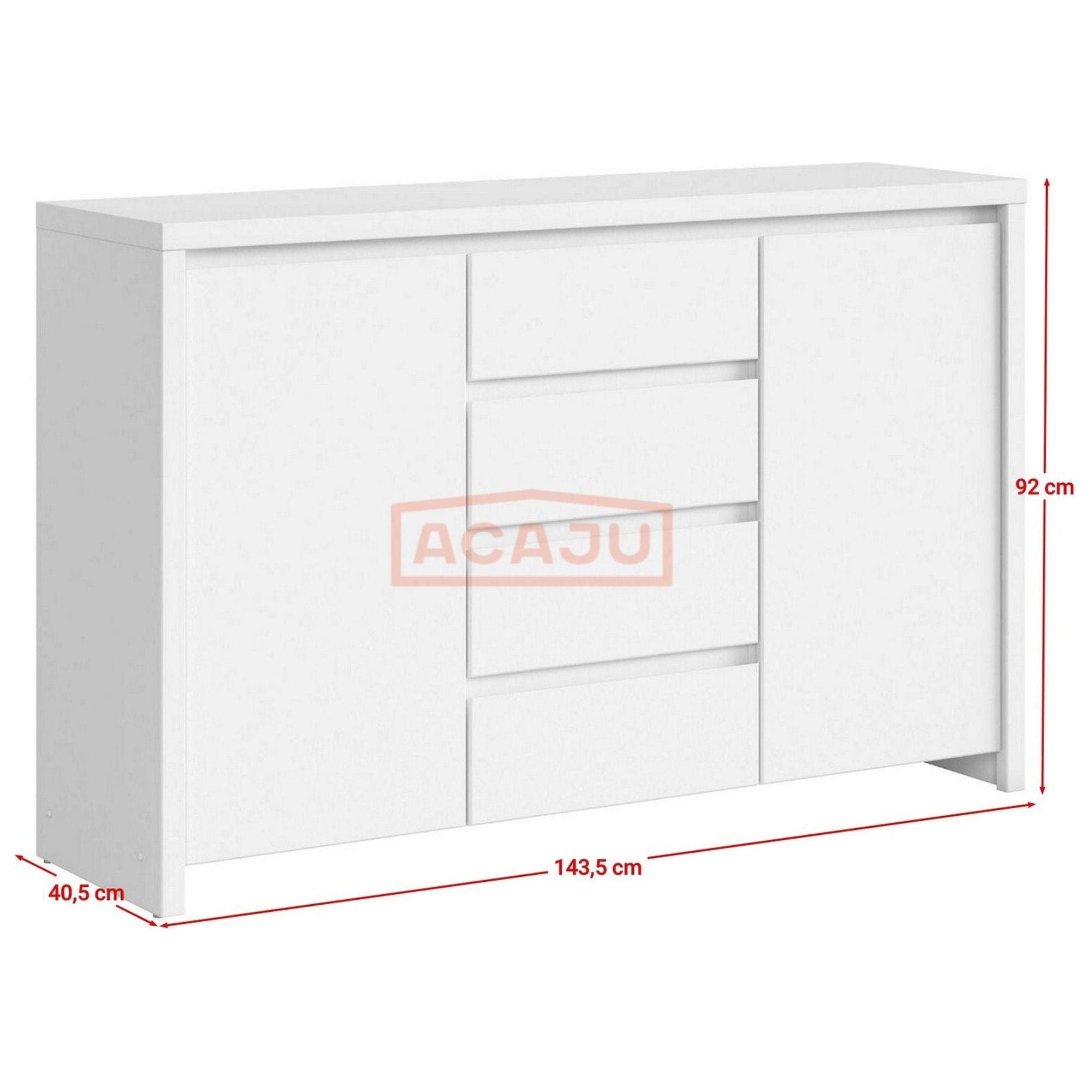 Comoda KASPIAN KOM2D4S, alb, PAL, 144x41x92 cm