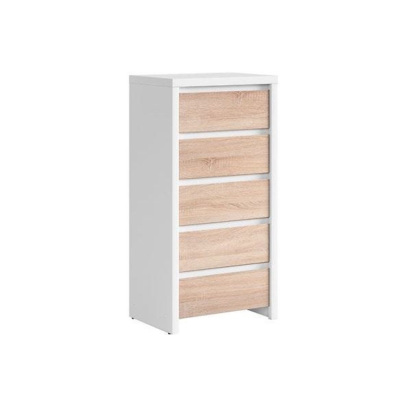 Comoda KASPIAN KOM5S, stejar sonoma/alb, PAL, 56x41x113 cm