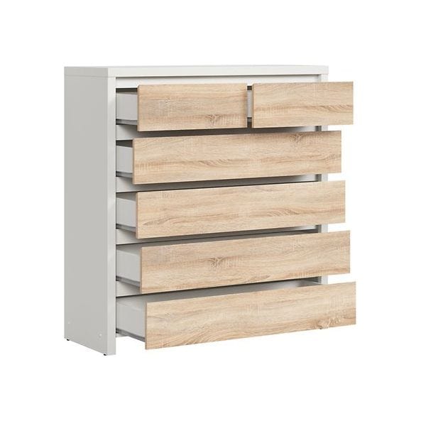 Comoda KASPIAN KOM6S, alb mat/stejar sonoma, PAL melaminat, 105x41x112 cm