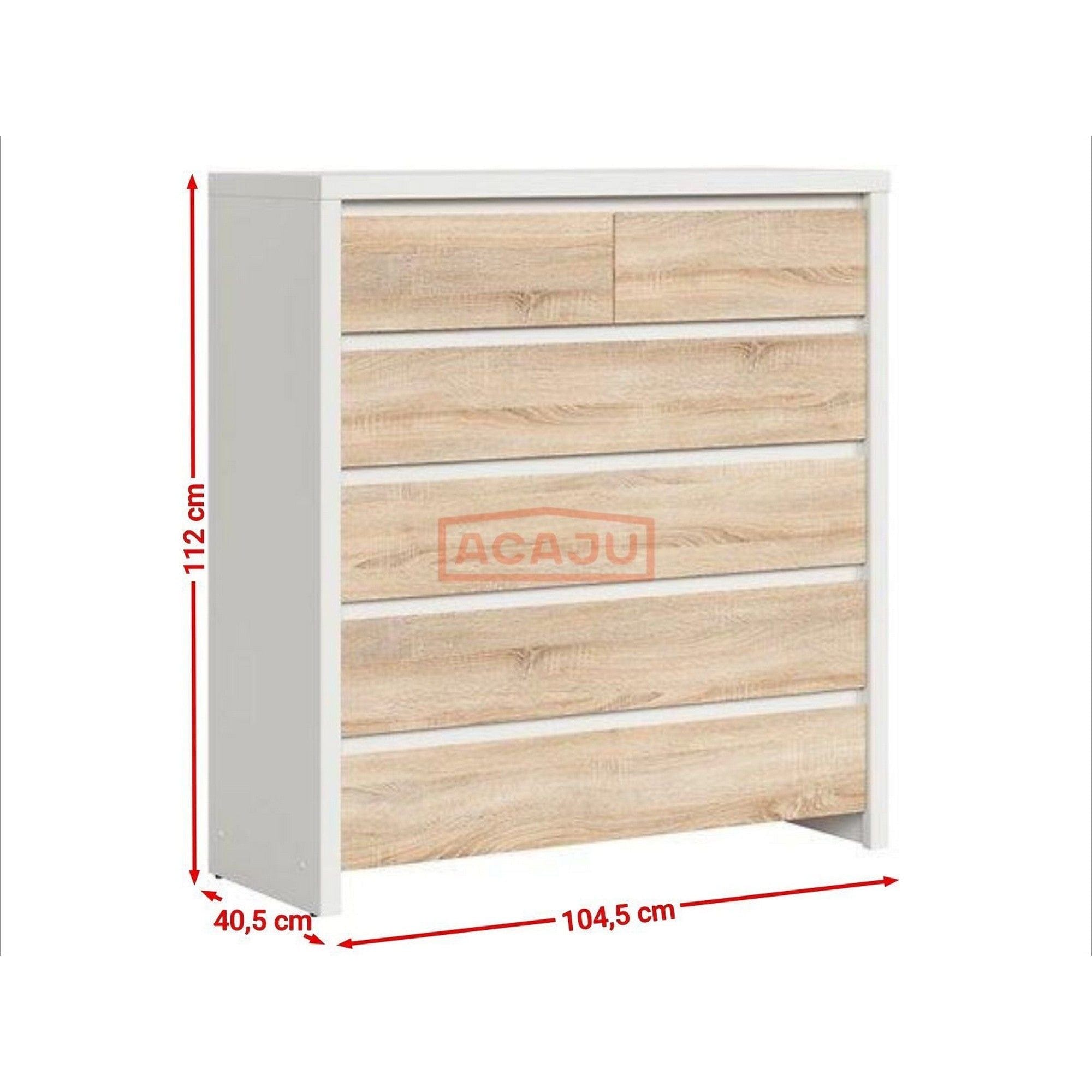 Comoda KASPIAN KOM6S, alb mat/stejar sonoma, PAL melaminat, 105x41x112 cm