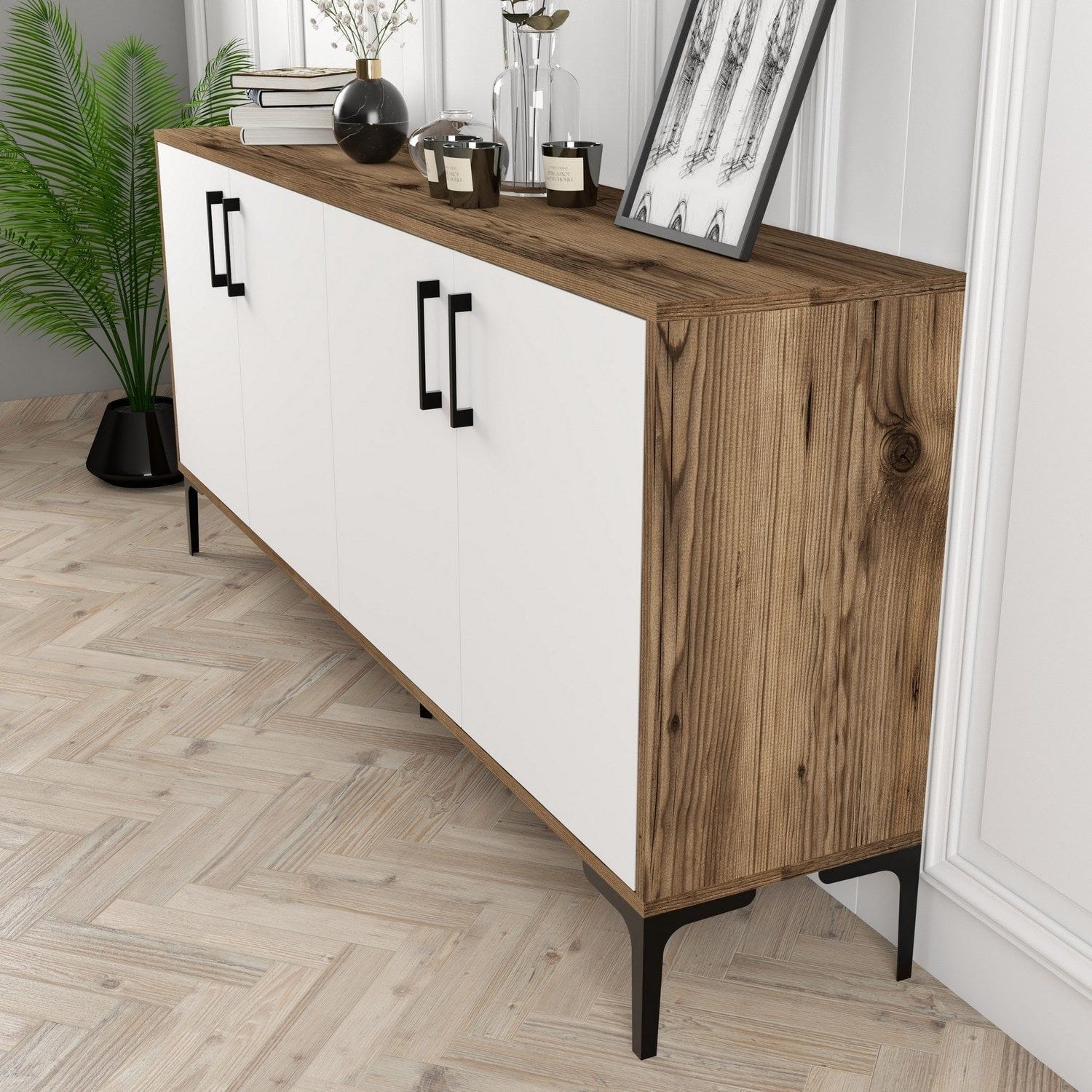 Comoda Kiev, alb/nuc, PAL melaminat, 180x35x78 cm