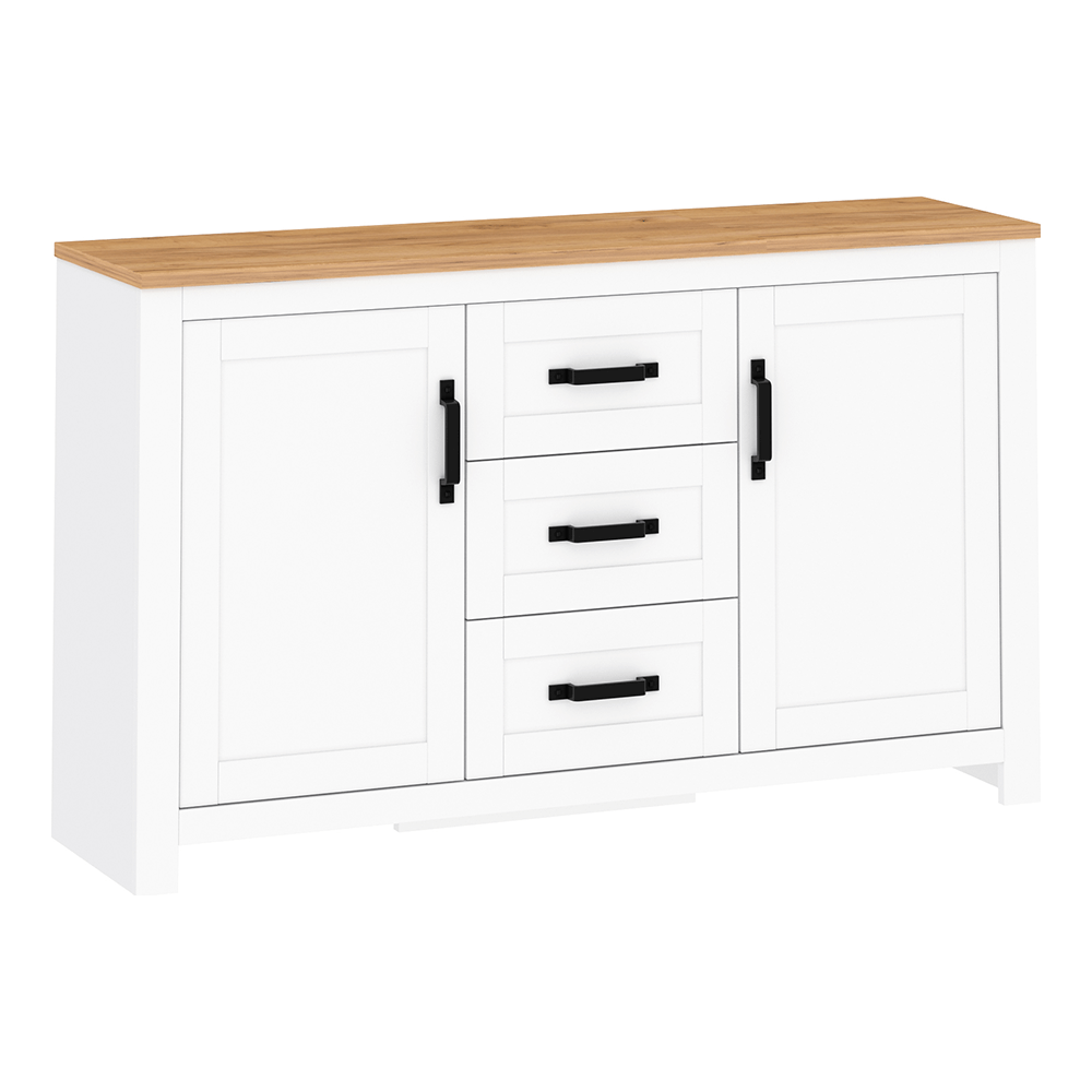 Comoda LANZETTE E, alb/stejar craft auriu/negru, DTD laminat, 150x41x90 cm