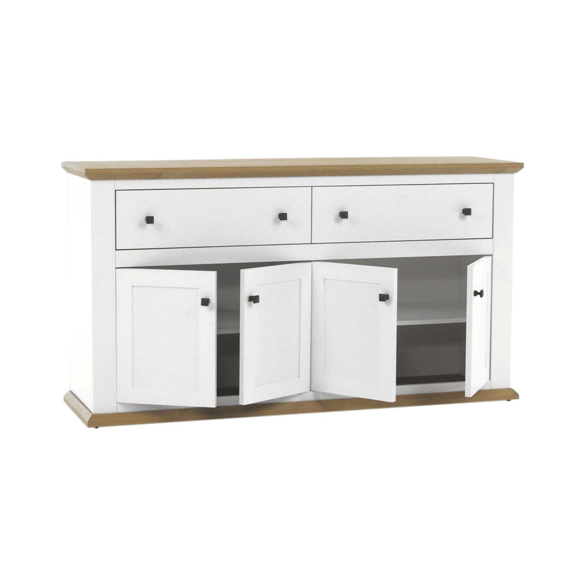 Comoda LEON MZ10, alb/stejar grand, DTD laminat, 160x45x87 cm