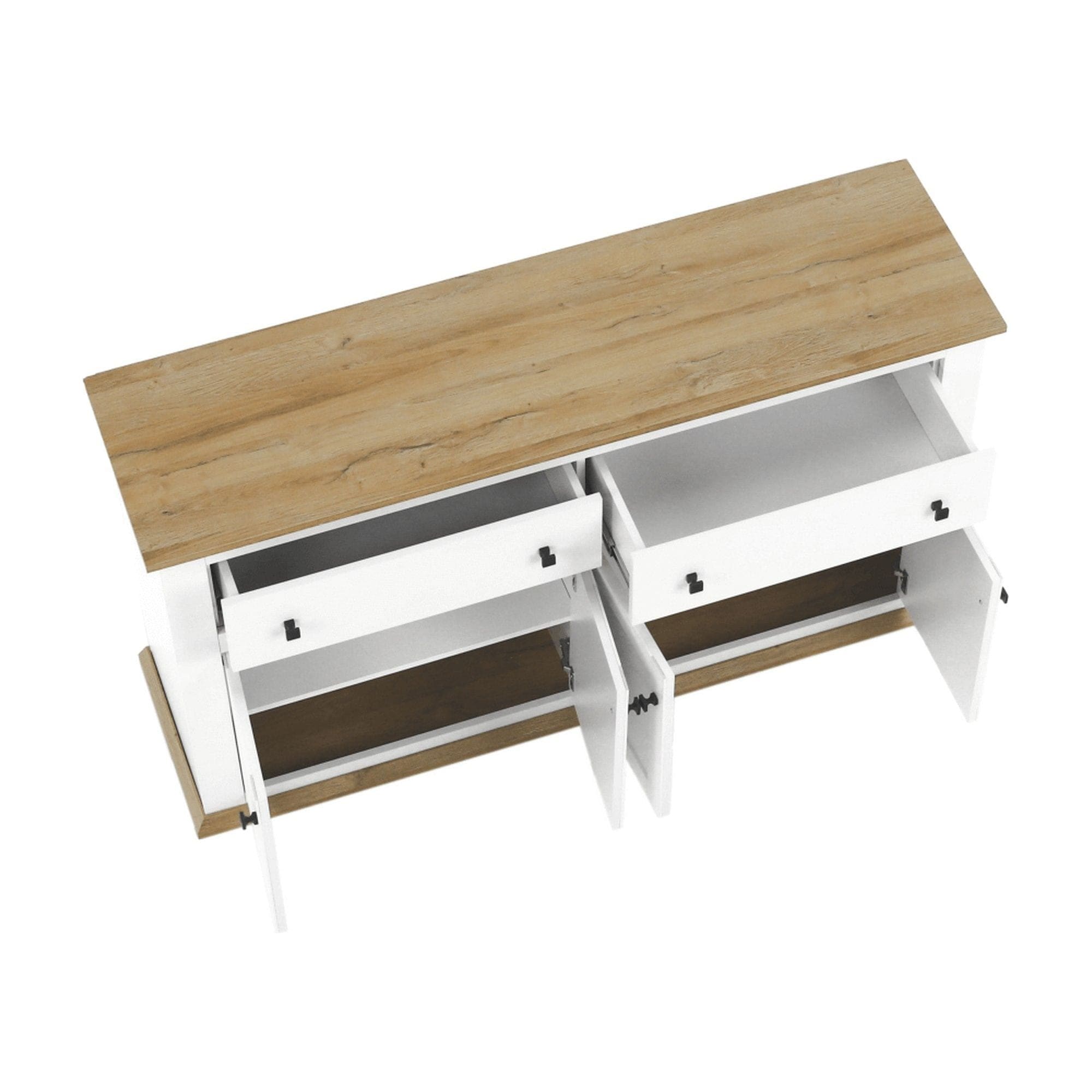 Comoda LEON MZ10, alb/stejar grand, DTD laminat, 160x45x87 cm