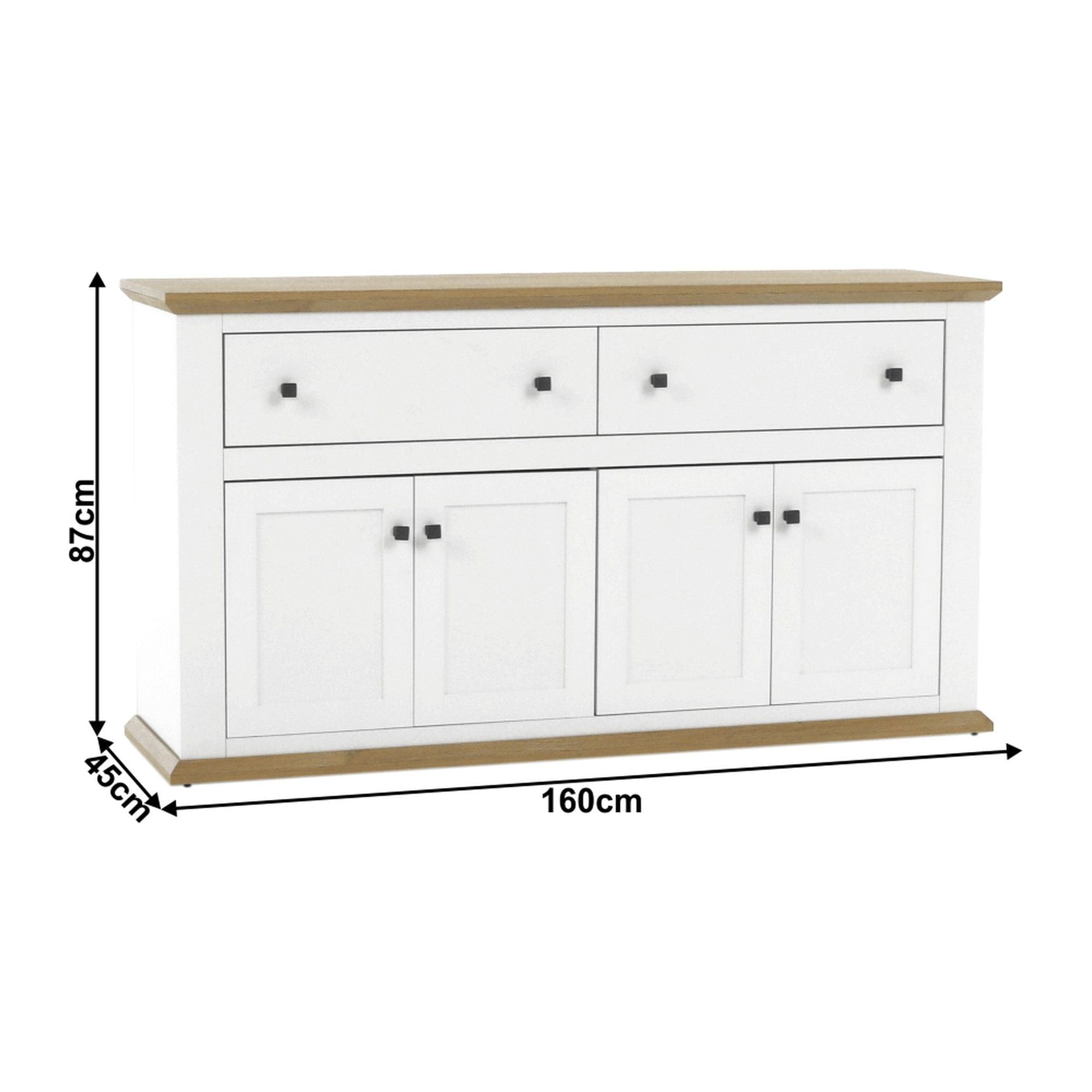 Comoda LEON MZ10, alb/stejar grand, DTD laminat, 160x45x87 cm